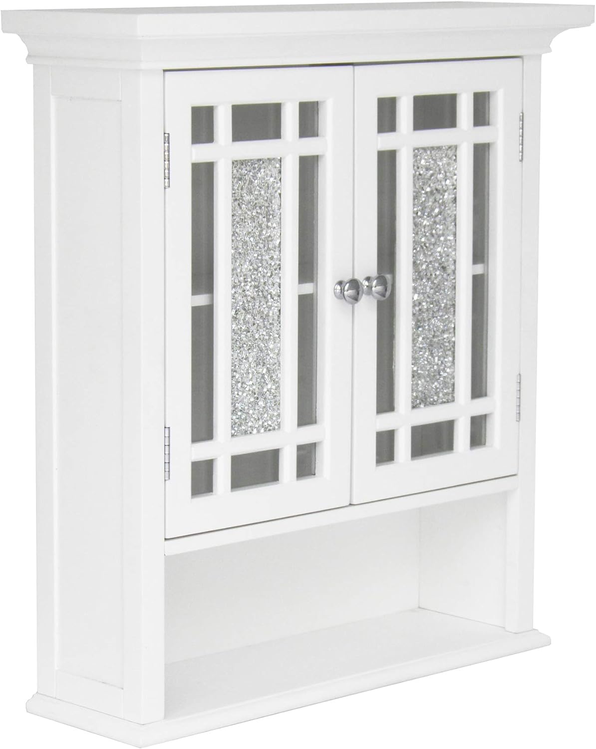 Teamson Home Windsor White Engineered Wood Bathroom Wall Cabinet with Glass Mosaic Doors