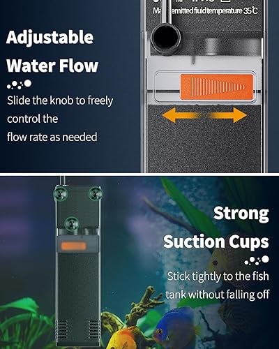 Miniatura 4 de Pawfly Filtro interno para acuario con bomba de agua de 80 gph, filtro de espuma de esponja biológica sumergible silencioso para tanques de peces de