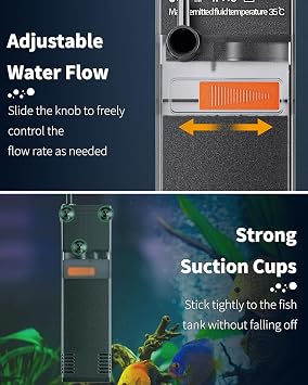 Pawfly Fish Tank Filter Internal Aquarium Filter with 300 L/H Submersible Quiet Water Pump and Sponge for 40 to 75 L Fish Tanks Small Multifunctional Filter for Filtration Circulation and Oxygenation