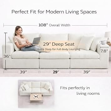 Oversized Modular Sectional Sofa, Cloud Couch, Boneless Sofa