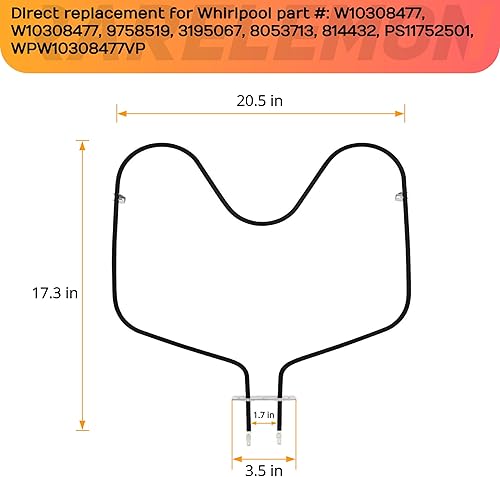 Miniatura 4 de 9758519, AP6019197, PS11752501, W10308477, 3195067, 8053713, 814432 horno broil elemento sustituye WPW10308477, WPW10308477VP