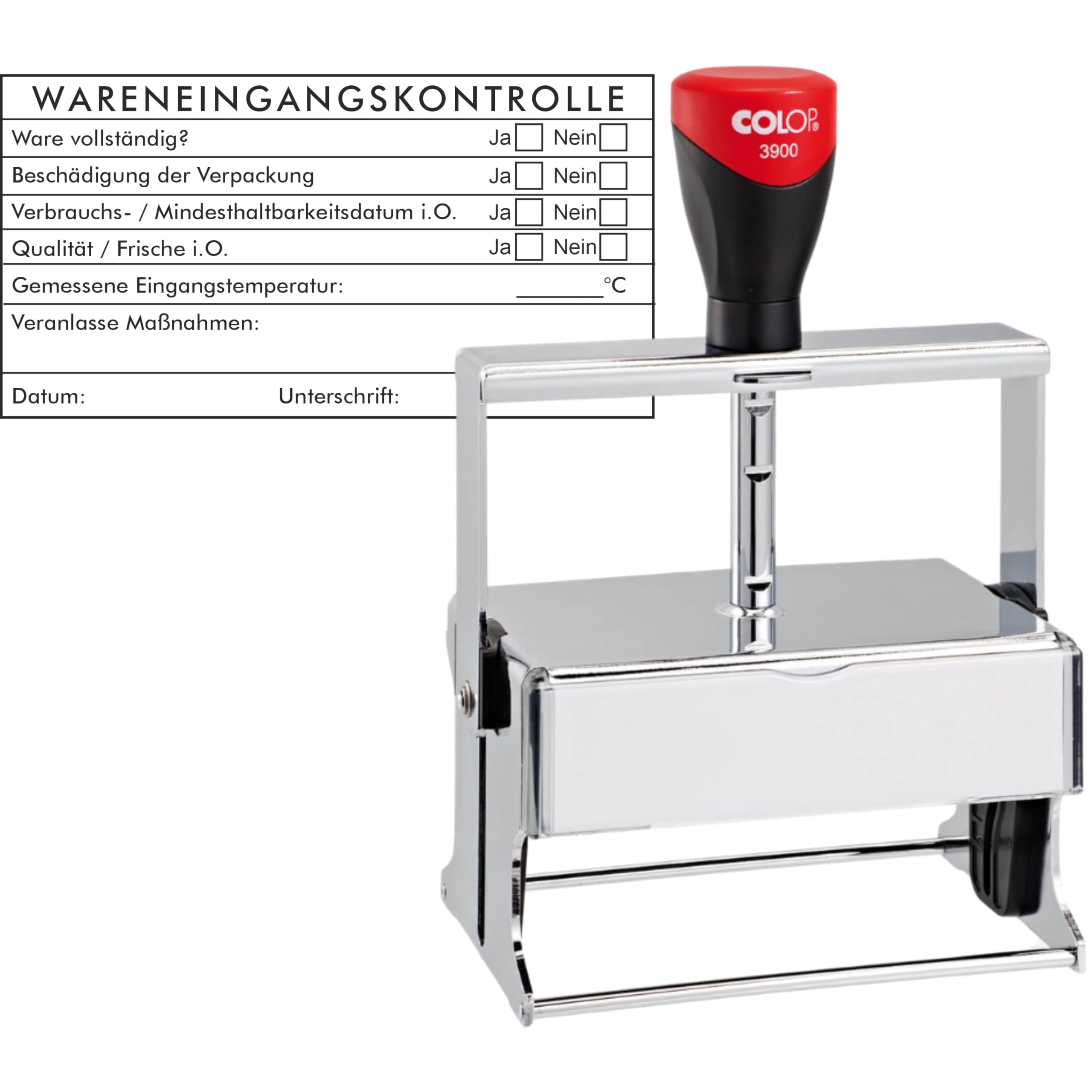 Wareneingangskontrolle Stempel 105x55 mm – Kontrollstempel für Lebensmittel, Temperatur- & Frischeprüfung – COLOP Expert 3900 Profi Lagerstempel für HACCP & Wareneingang
