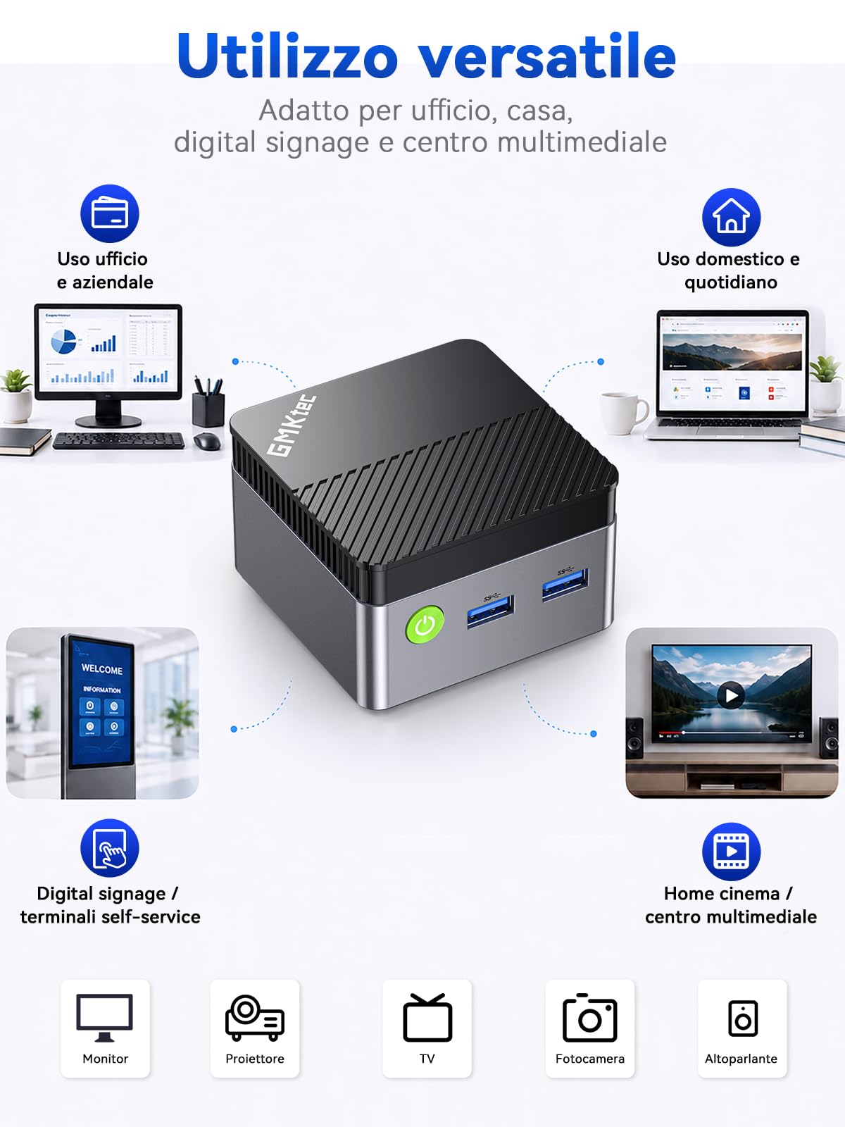 GMKtec G5S Mini PC, 3 anni di supporto, Mini Desktop Computer Intel N5095 migliore di N5030/J3355, 8GB LPDDR4 128GB SSD M.2, Doppio HDMI 4K@60Hz, USB 3.2 x3, WiFi 6, BT 5.2, Slot SD