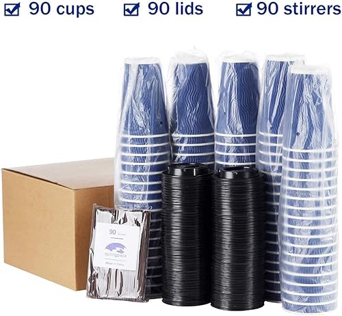Miniatura 7 de Tazas de café desechables con tapas y pajitas  16 onzas (90 juegos) Togo Hot Paper Taza de café con tapa para llevar para bebidas, té expreso