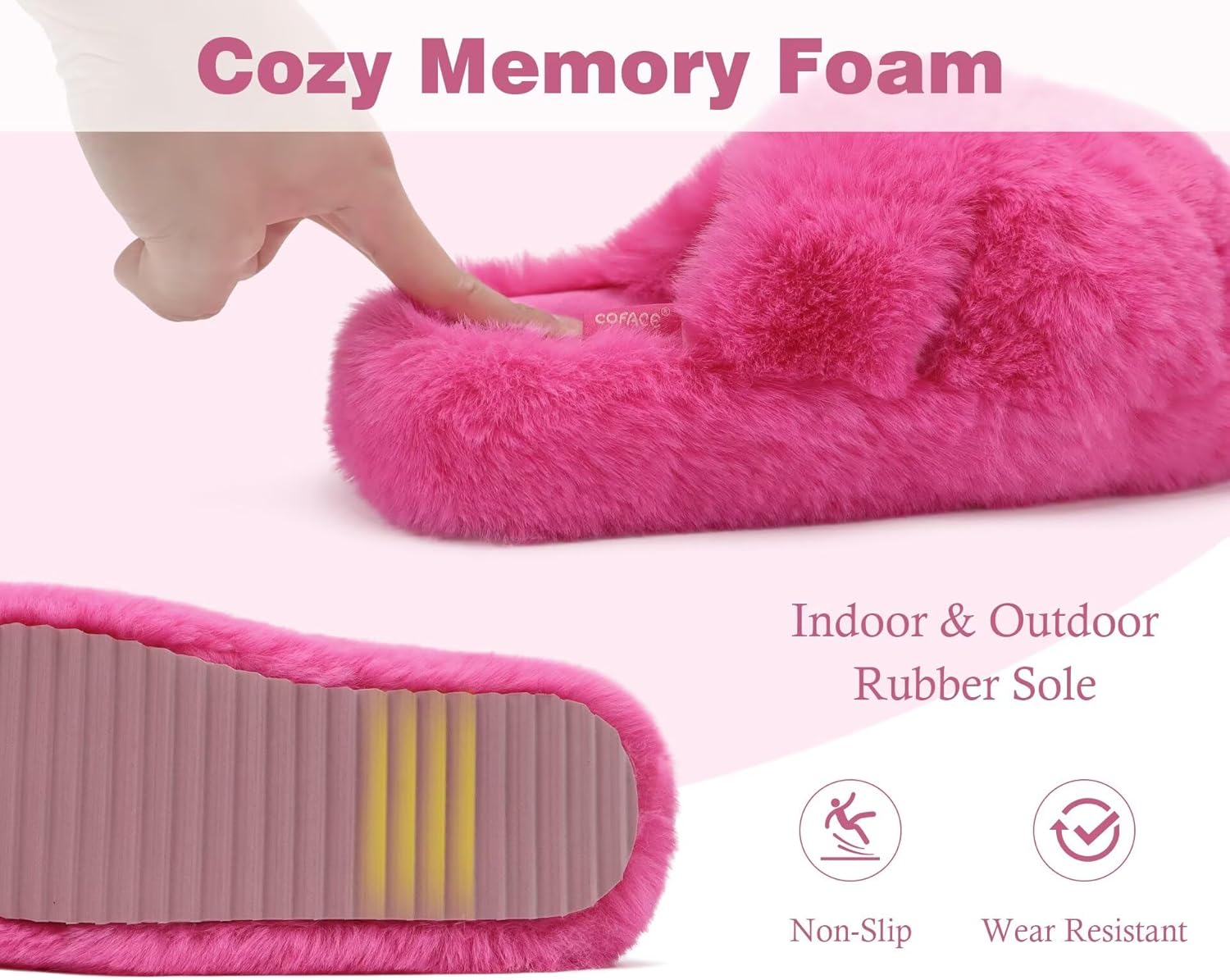 COFACE Women's Fluff Slippers House Open Toe Faux Fur Ladies Fashion Platform Fuzzy Slide Shoes with Comfort Arch Support, Indoor Outdoor Sole - Image 5