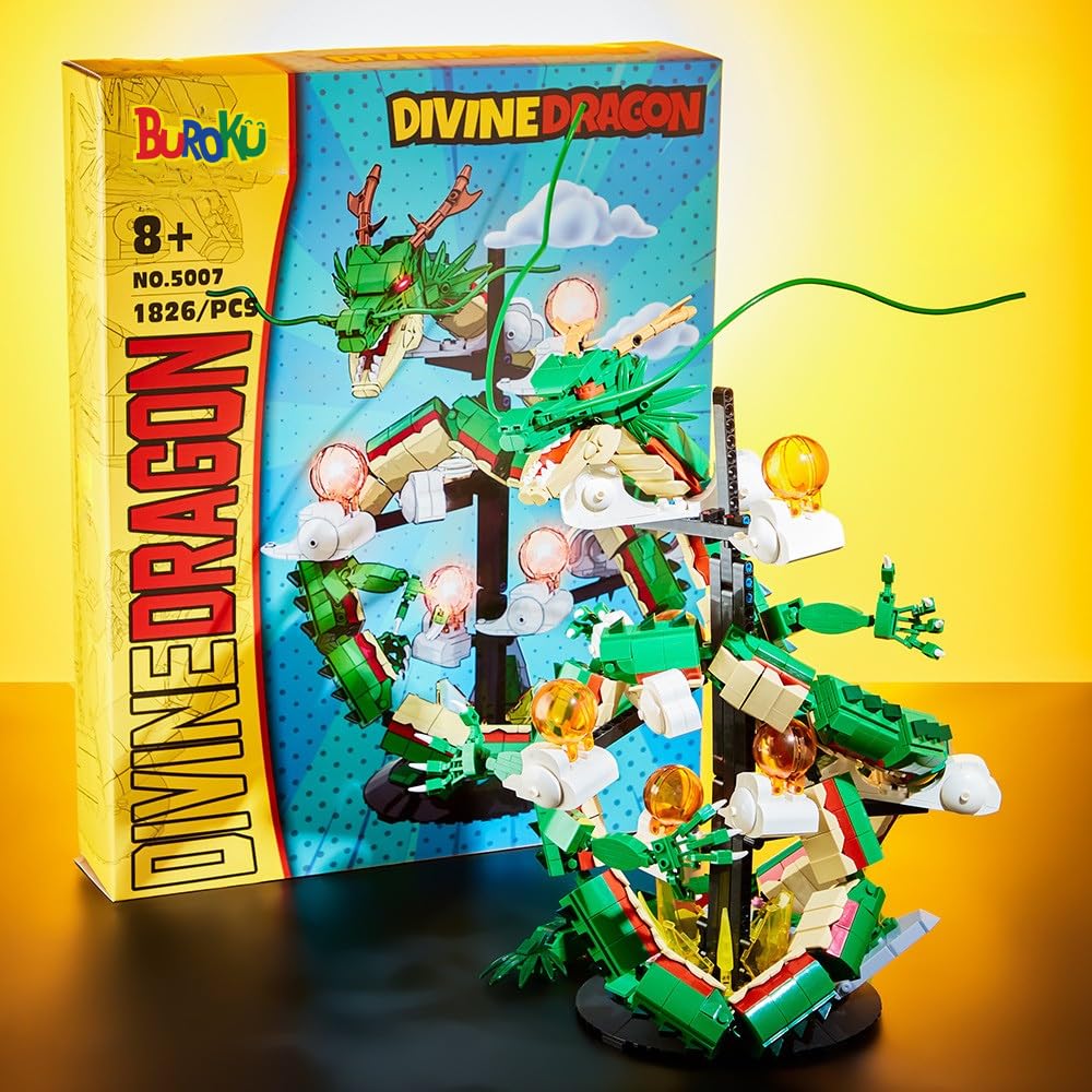 Orientalny smok budowlany z 1818 częściami | Przegubowy model dla dorosłych | Figurka kolekcjonerska 38 cm | Dekoracja na biurko i gry | Prezent dla fanów anime