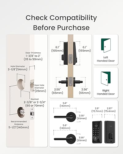 Miniatura 8 de DESLOC Cerradura inteligente D110 Plus con 2 manijas de palanca, cerradura de puerta de entrada sin llave con Wi-Fi integrada, cerrojo de seguridad