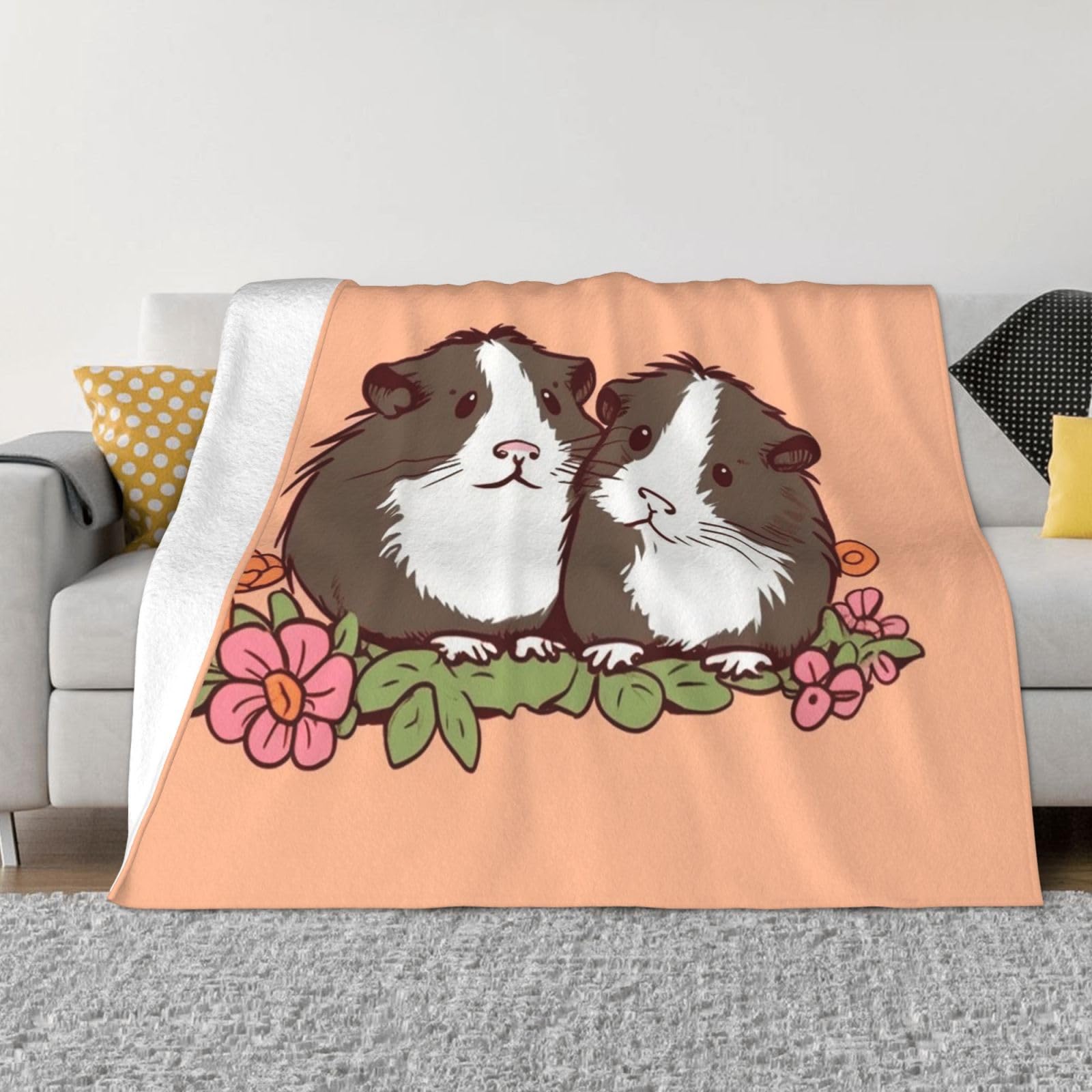 Two guinea pigs hanging out Throw Blanket 80"x60" Flannel Fluffy Warm Blanket for Couch, Reversible Plush Blankets for Bed, Comfy Fuzzy Blanket for Sofa, Plush Lightweight-Blankets for All Season