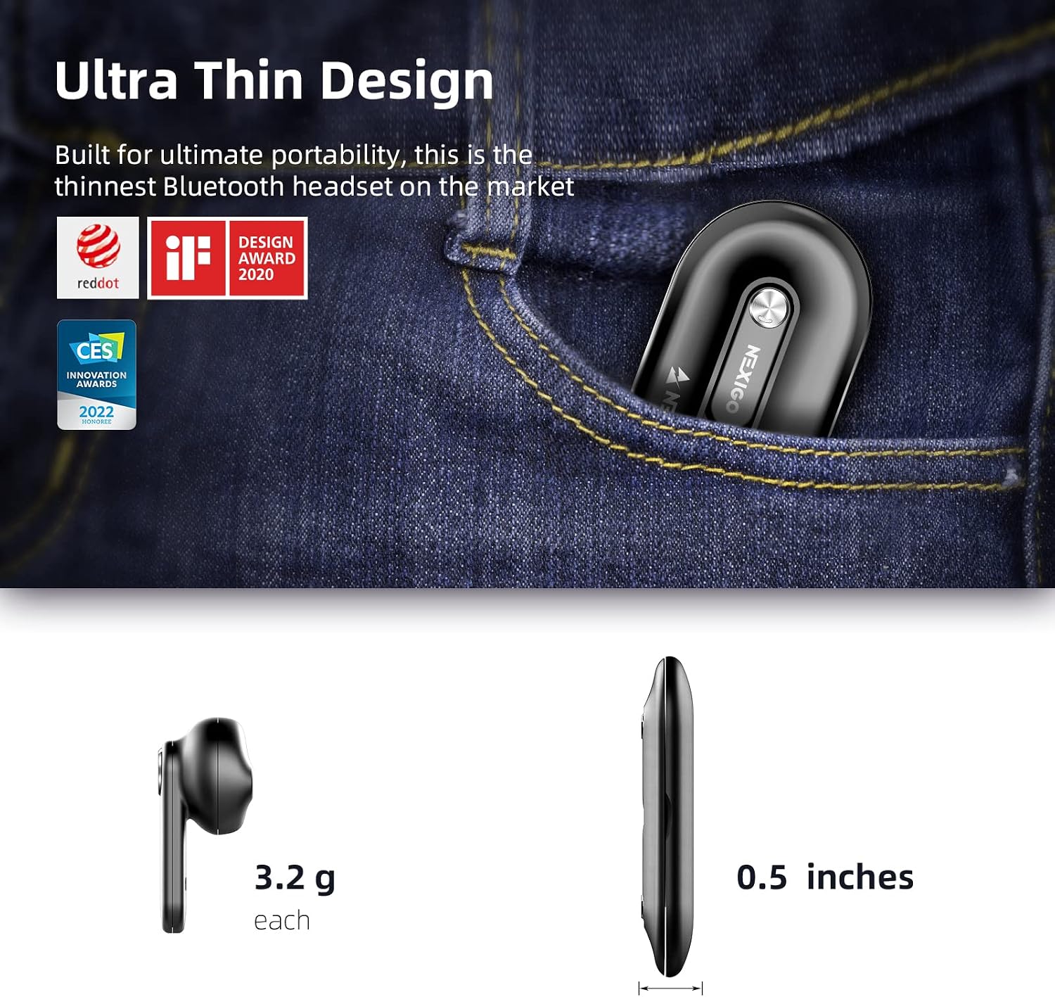 NexiGo Air T2 Ultra-Thin Wireless Earbuds, Qualcomm QCC3040, Bluetooth 5.2, 4-Mic CVC 8.0 Noise Cancelling for Clear Calls, aptX, 28H Playtime, USB-C, IPX5 Waterproof, Black