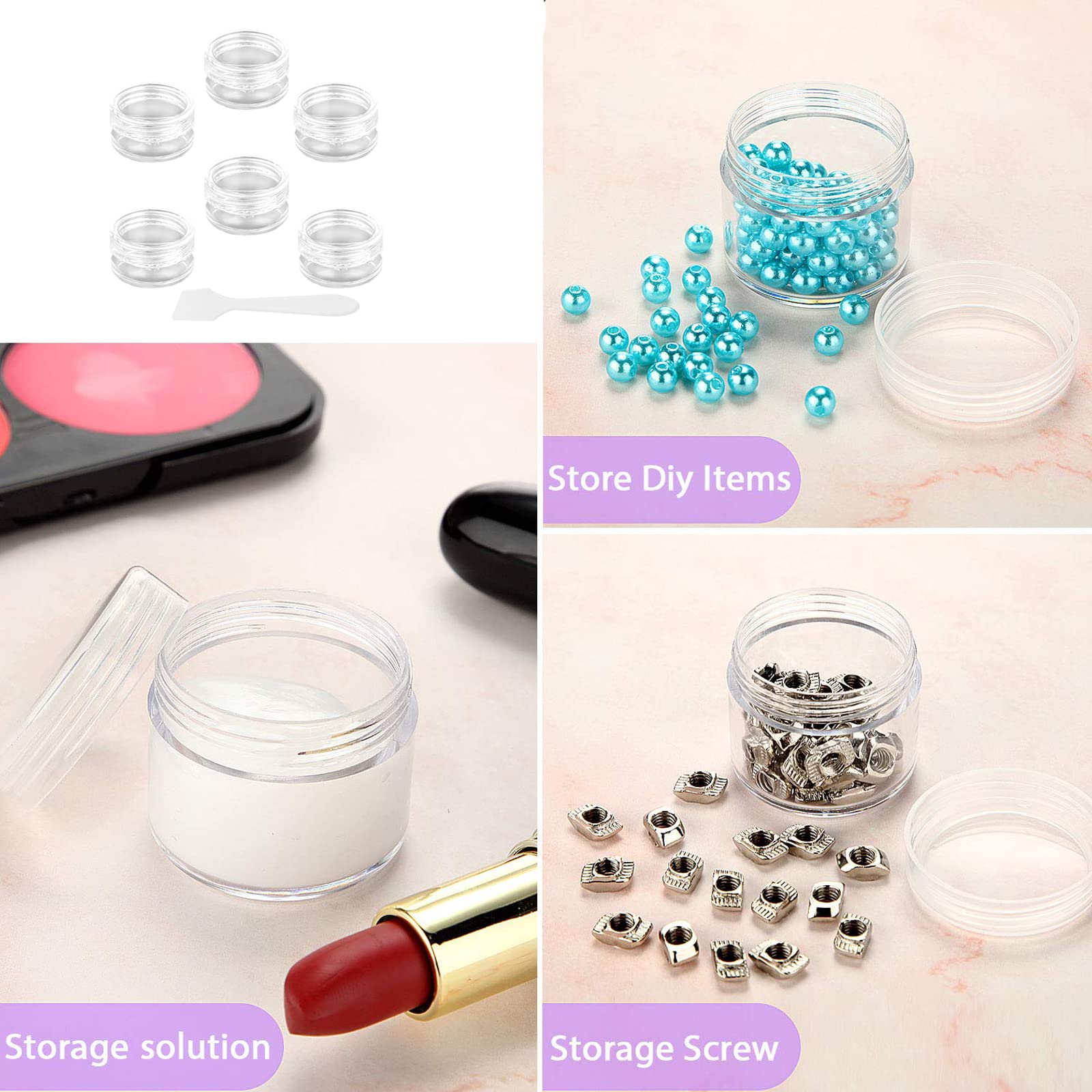 Transparent Empty Containers, 6 Pieces Cream Containers, Mini Containers with Spatula, 5 ml Empty Container, Clear Jar - Image 4