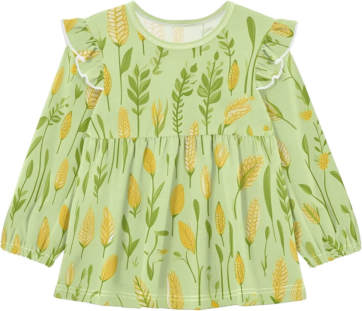 visesunny Toddler Clothes for Girls Green Wheat Autumn Long Sleeve Fall Shirts Cotton Top with Ruffle Collar