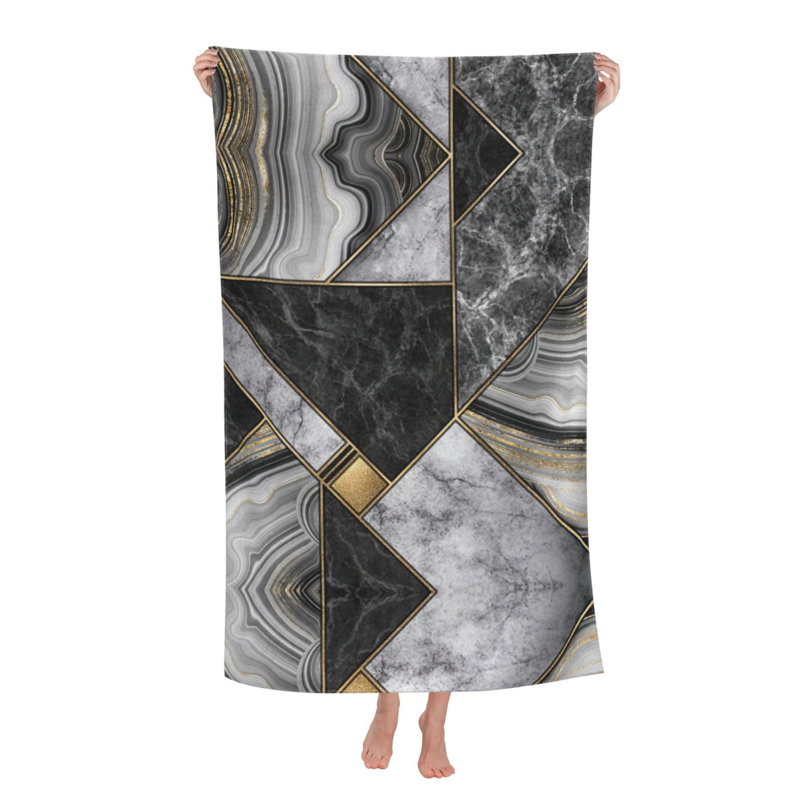 KPXXAQT Black Marble Texture Gold Print Oversized Adult Beach Towel Quick-Dry Travel Swimming Camping Outdoor Adventures