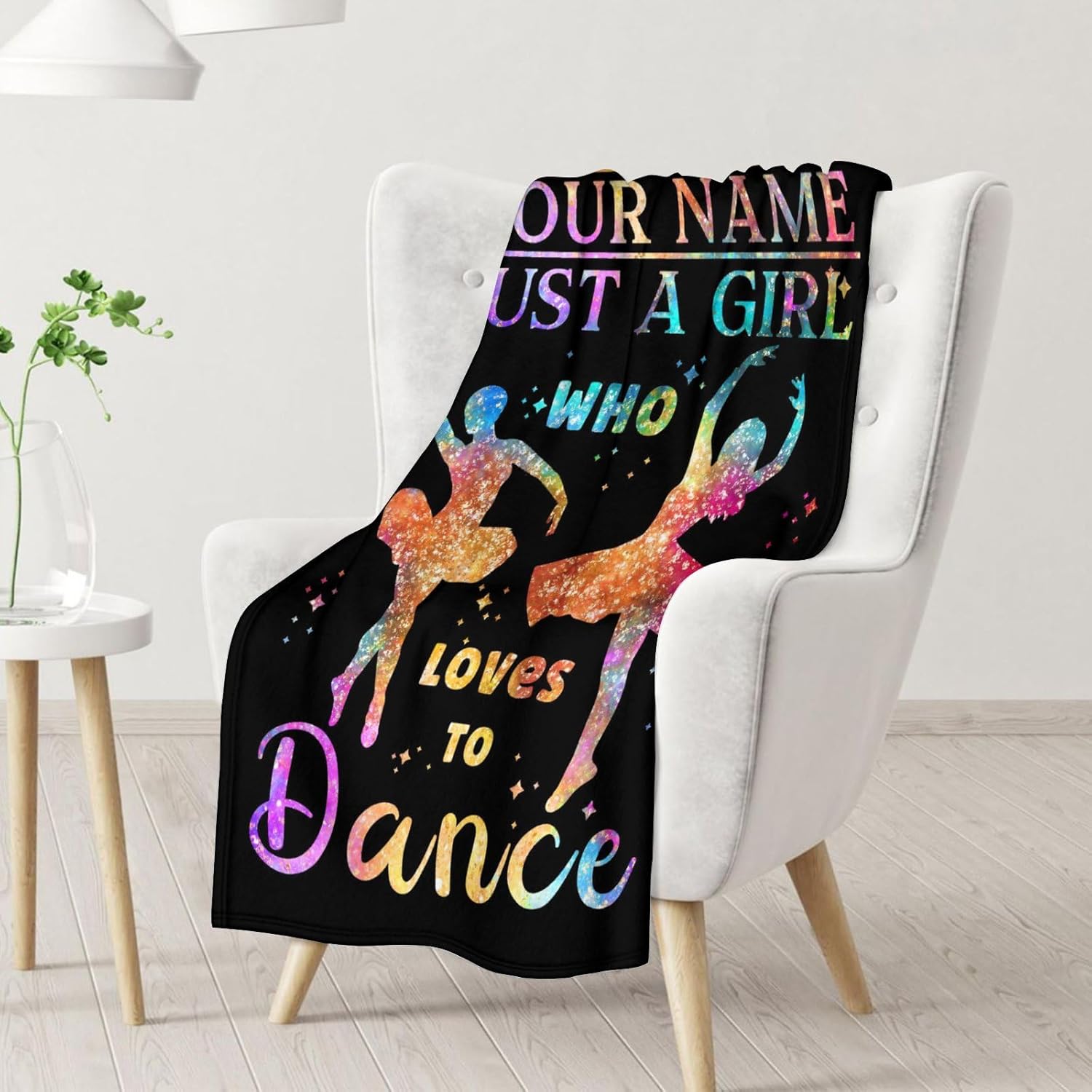 Custom Dance Blanket Gift with Name - 50 x 60 Inches Aesthetic Ballet Throw Blanket for Dancer, Kids, Girls & Women - Black Soft Fuzzy Blankets for Bed, Couch & Travel