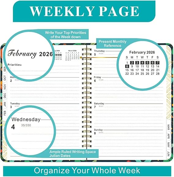 Planner 2025-2026 - Daily Weekly and Monthly - Academic Planner from July 2025-June 2026, 8.5*6.3, Hardcover, Daily Organizer, with 12 Monthly Tabs and Pocket, 2PCS Bookmark