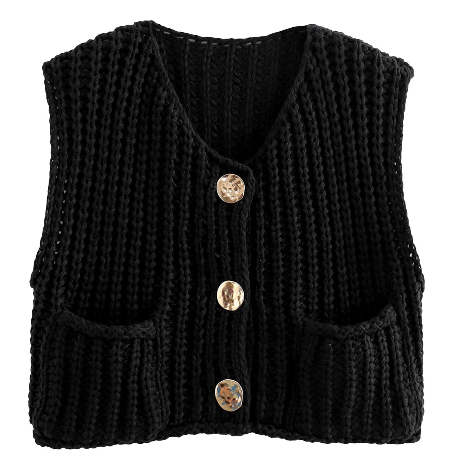Flygo Womens Sleeveless Sweater Vest 2025 Fall Sweaters Loose Crop Knit Top Chunky Crochet Button Cardigan Sweaters