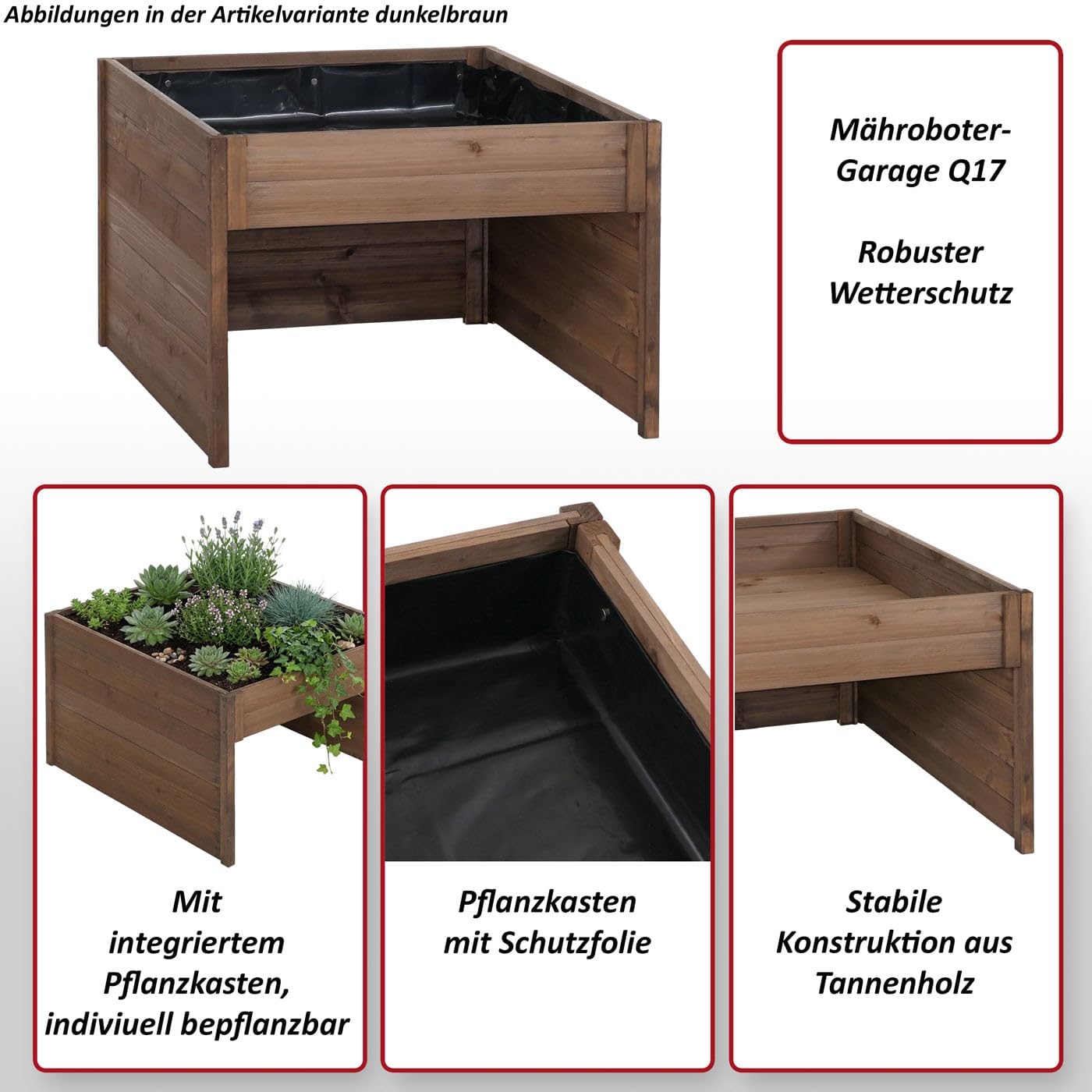 Garage pour Robot Tondeuse avec bac à Plantes HWC-Q17 50x70x80 cm Naturel