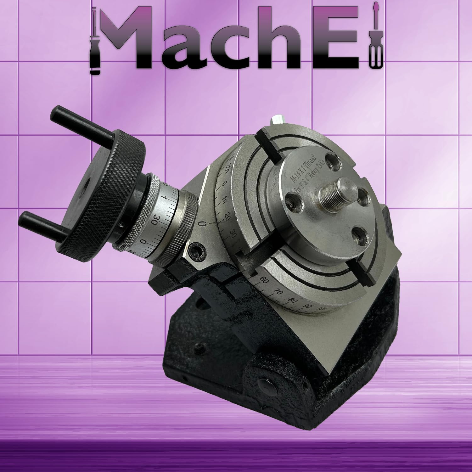 MachEl Precyzyjny stół obrotowy 4"/100 mm z 4-szczękowym samocentrującym uchwytem 65 mm, płytą tylną i zestawem do mocowania nakrętki T - idealny do obróbki metali i narzędzi inżynieryjnych