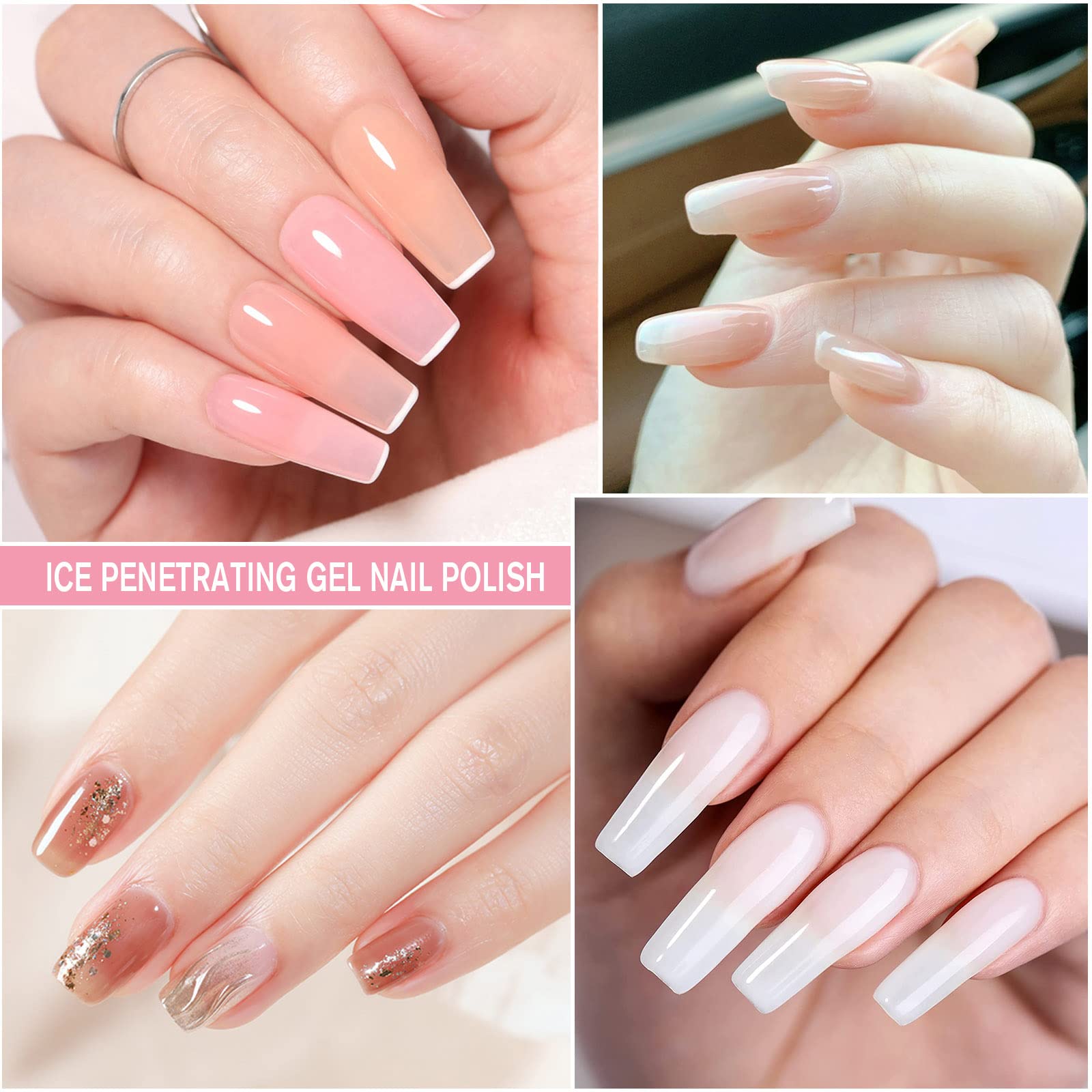 Shining She Vernis Semi Permanent, 10 Couleurs Blanc Laiteux Rose Nude Transparent Semi-permanent Gel Polish Soak-off UV/LED Vernis à ongles pour Manucure DIY Maison, 8ml