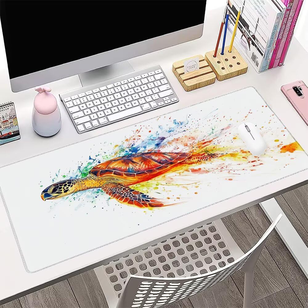Podkładka pod mysz do gier xxl akcesoria do biurka białe żółwie morskie duża podkładka pod mysz i klawiatura podkładka na biurko 1200 x 600 x 3 mm antypoślizgowa podstawa, do komputera Laptop Studio