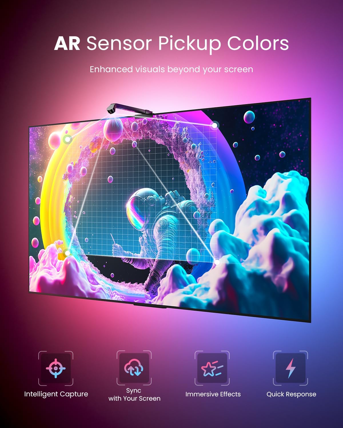 HomaVida Smart TV Backlights with Camera for 55-65 inch TVs, 12.5FT RGB+IC LED Strip Lights Sync to Screen, for Movies, Gaming, Music, Room Decor, APP & Remote Control