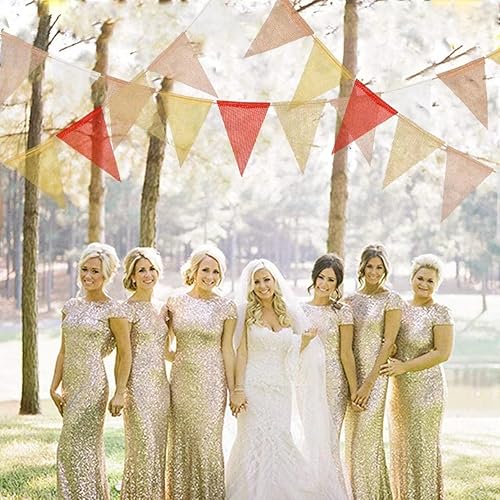 Miniatura 8 de Juego de 2 banderines de otoño naranja y amarillo, 36 banderas triangulares de tela multicolor para fiestas y festivales, bodas, aulas, decoración