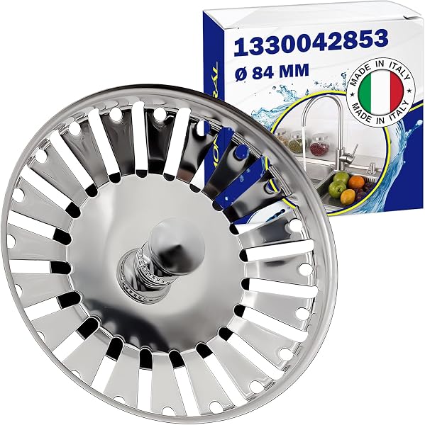 Tapon Fregadero Cocina Universal Ø 84 mm H 18 mm en Acero Inoxidable con Código Original 133.0042.853 1330042853 1330042867 1920059 para Franke - Made IN Italy - MONTERAL - 1