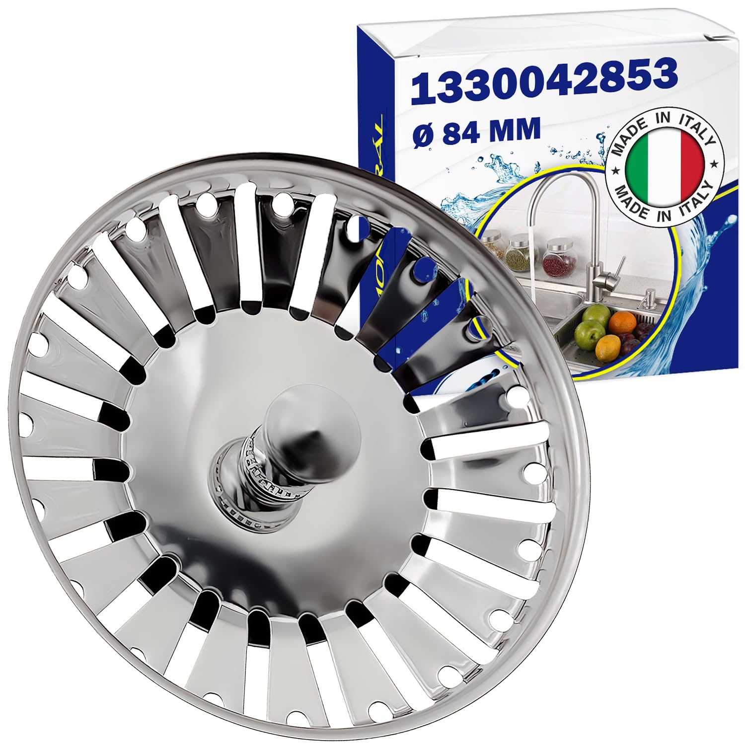 Tapon Fregadero Cocina Universal Ø 84 mm H 18 mm en Acero Inoxidable con Código Original 133.0042.853 1330042853 1330042867 1920059 para Franke - Made IN Italy - MONTERAL