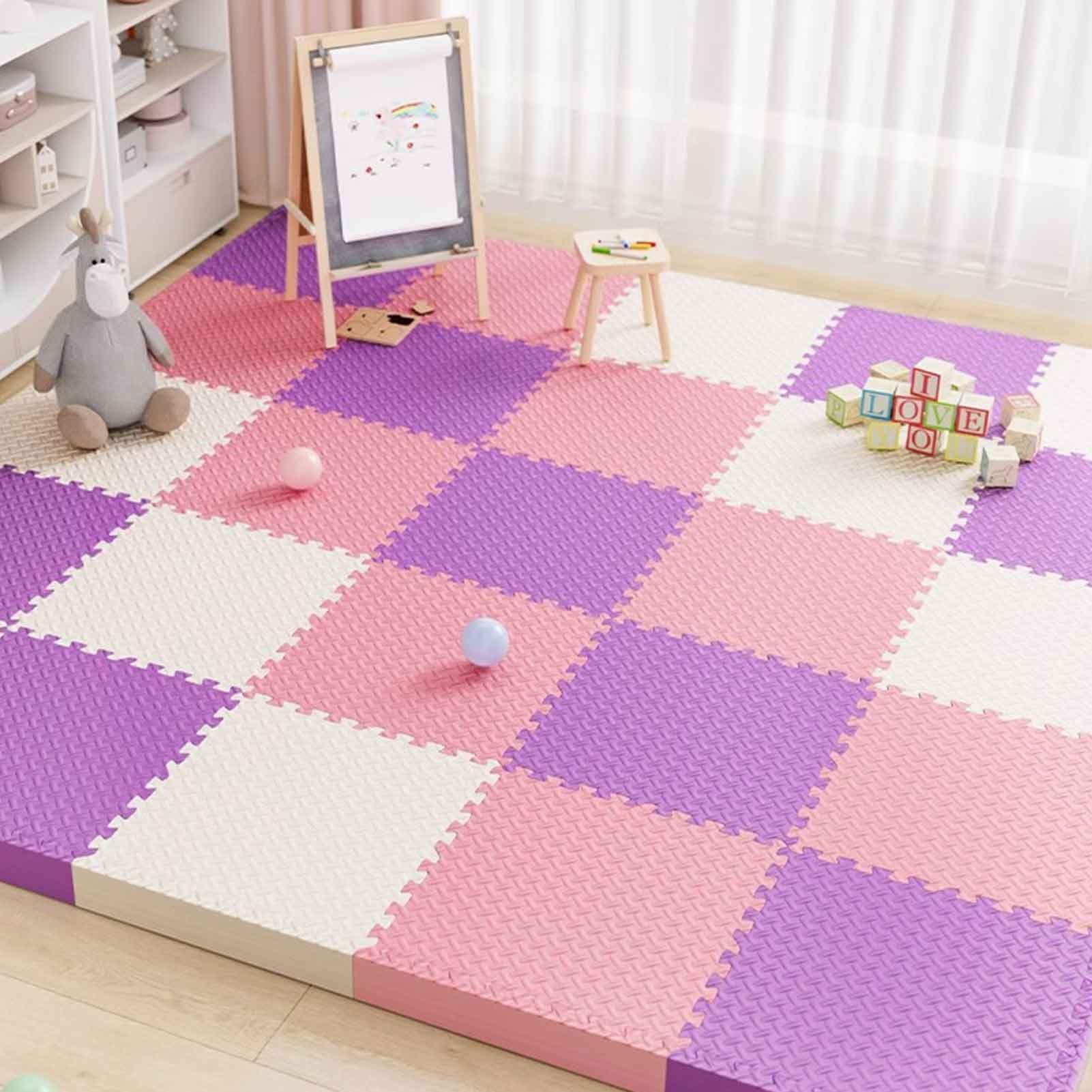 Tapis de jeu puzzle en mousse, tapis d'exercice emboîtables EVA, tapis de jeu pour bébé 24 dalles, dalles de sol en mousse pour bébés, tout-petits et enfants