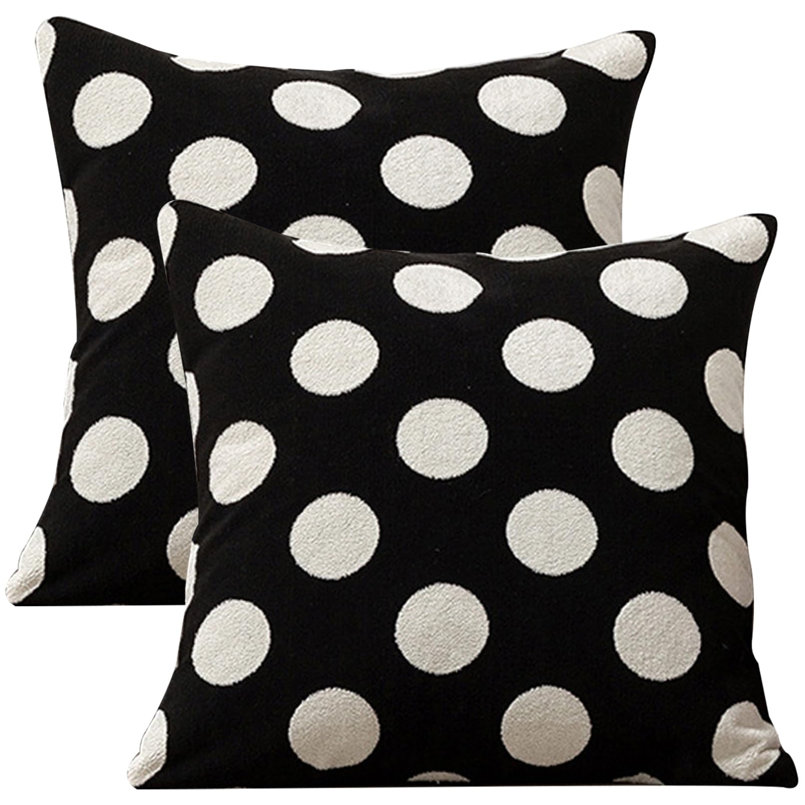 Couvertures d'oreiller 2pcs, housses de coussin à pois noir et blanc 45x45 cm pour canapé