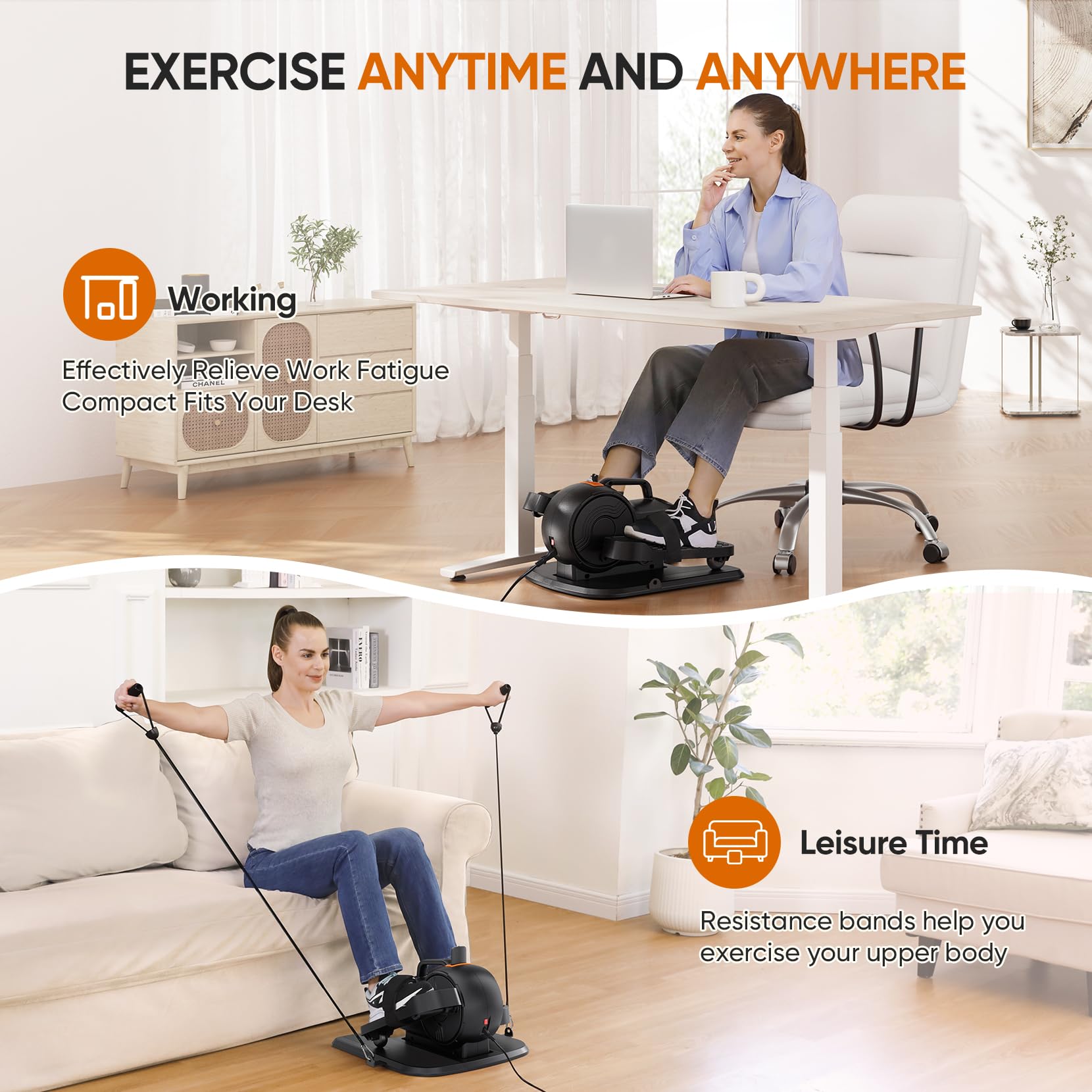 Dripex Mini Elektrischer Crosstrainer, 3-IN-1 Untertisch Ellipsentrainer für Zuhause, Beintrainer für Senioren, 16 einstellabare Geschwindigkeits- und Widerstandsstufen, Komplett Montiert