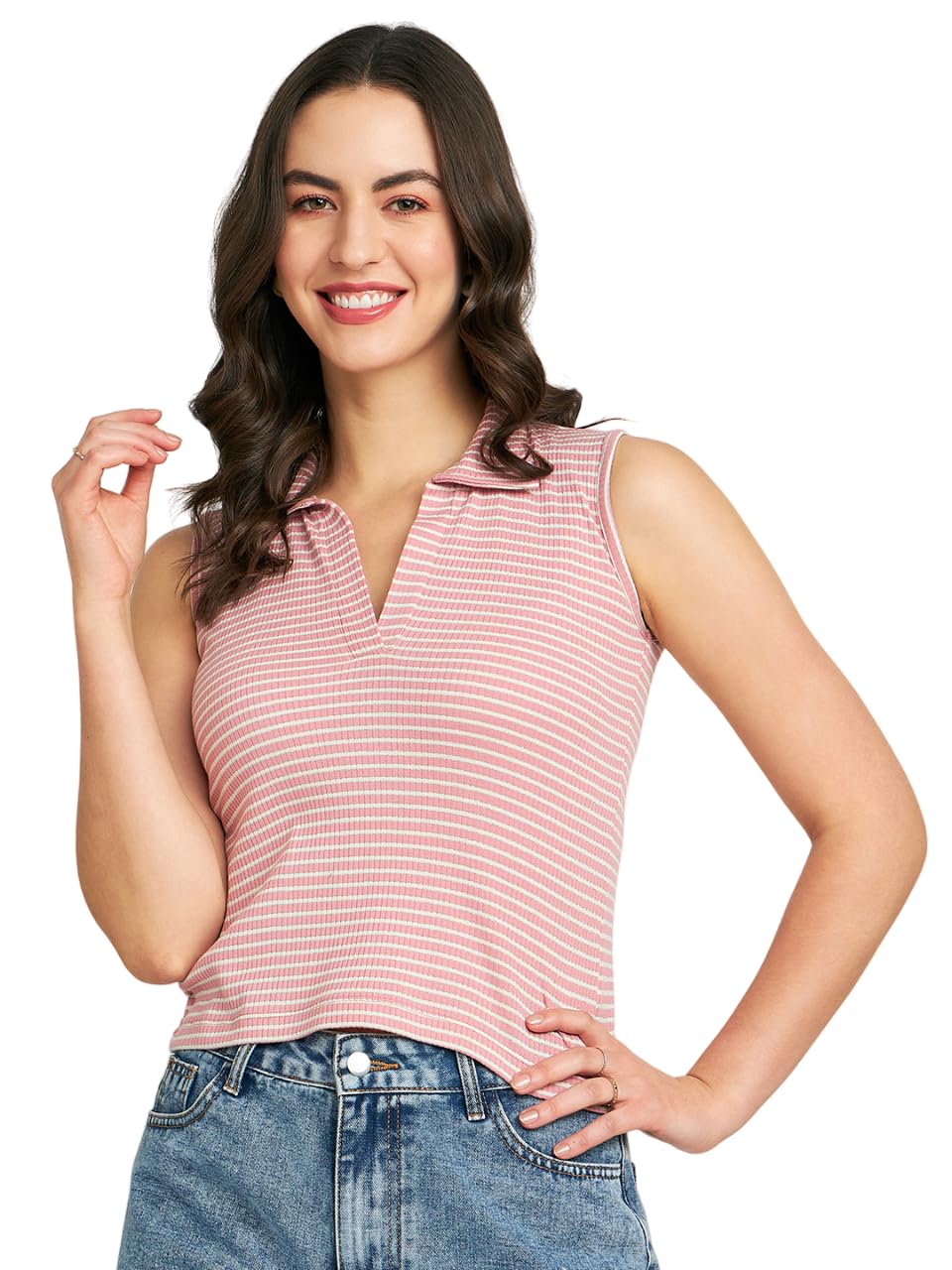 Women Ribbed Sleeveless Fitted Top for Summer-image-16