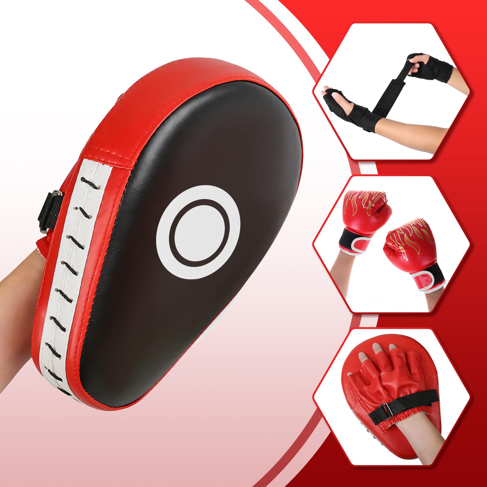 YORWHIN Kit de Boxe 3-en-1 pour Enfants – Gants, Pattes d’Ours, Bandes de Poignet – Entraînement MMA Muay Thai Taekwondo Kickboxing