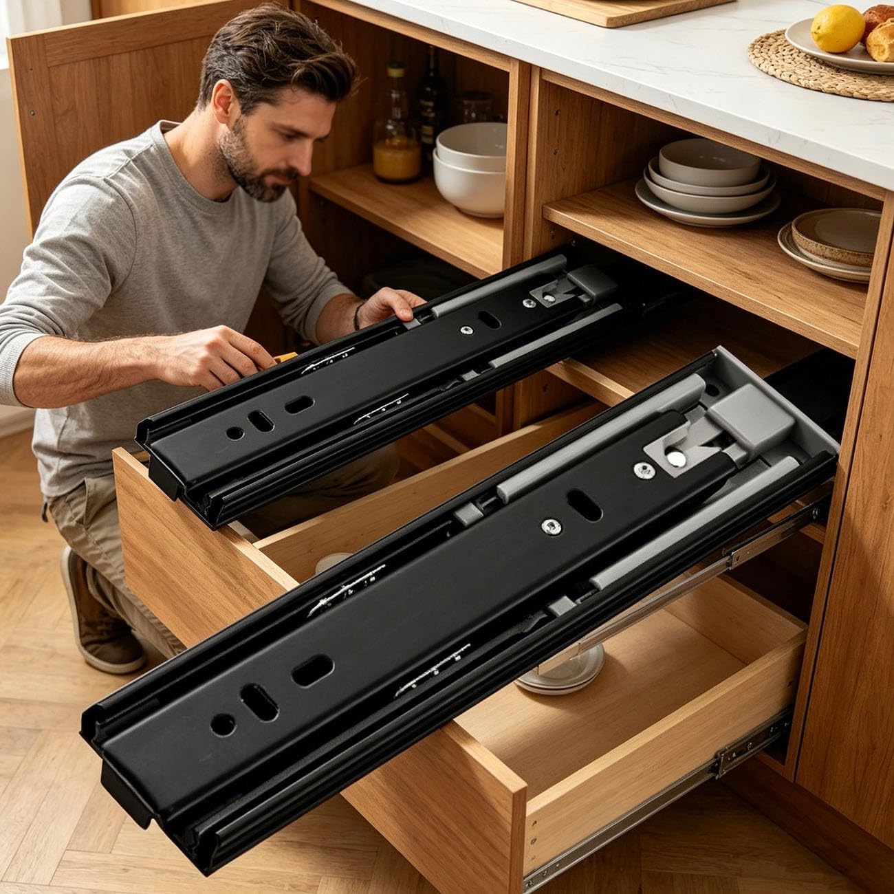 Drawer Sliders for Cabinets, 6/8 Inch Side Mount Drawer Slides, 1 Pair Push to Open Full Extension Drawer Slides, Drawer Rails 100LBS Load Capacity, Tool Box Drawer Slides(20CM/8IN)