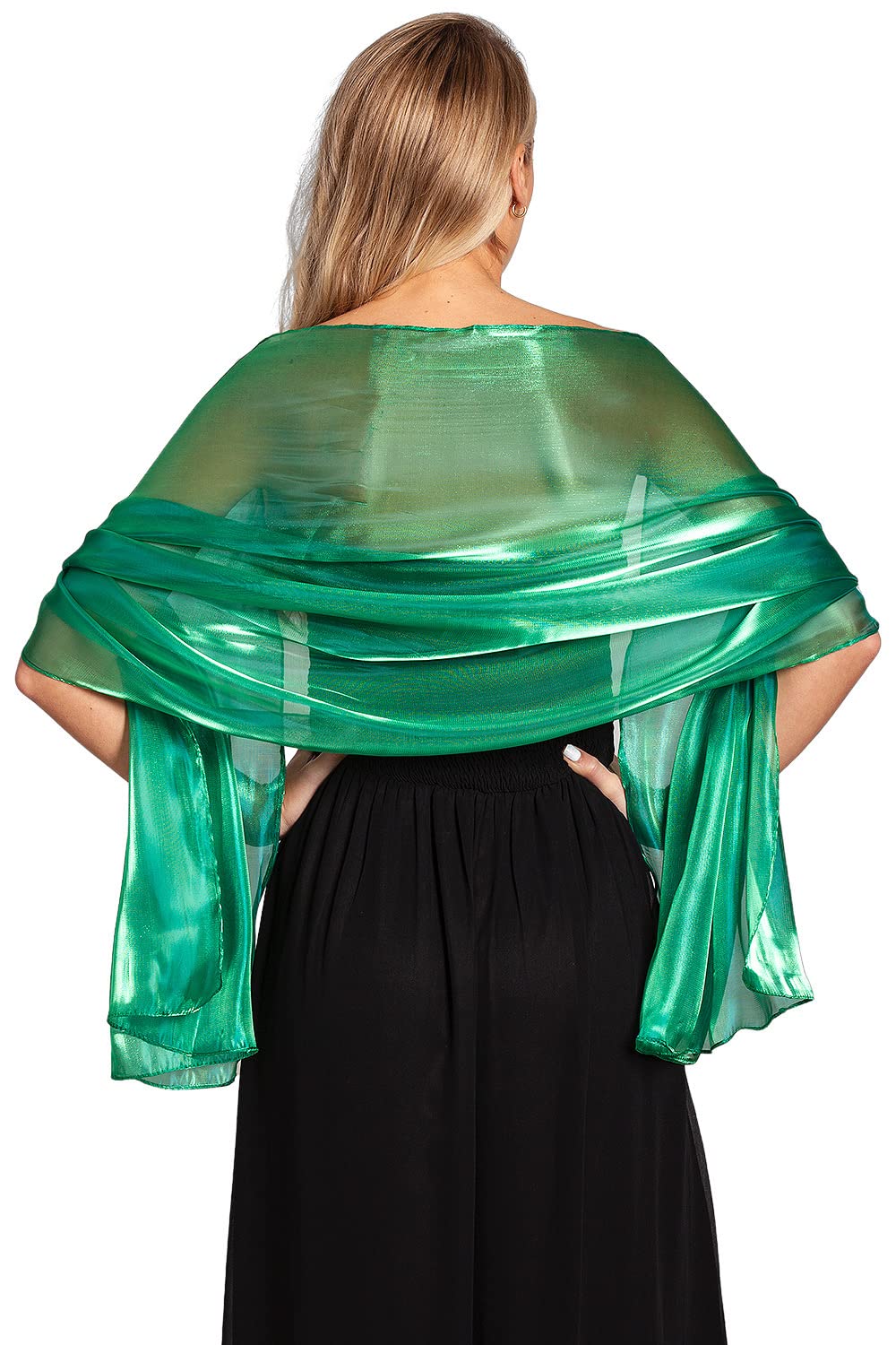 Central Chic Women's Emerald Green Silky Iridescent Wrap Stole Shawl Pashmina For Weddings Bridal Bridemaids & Evening Wear (Emerald Green)