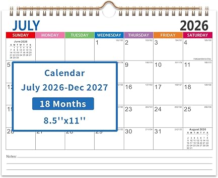 Comix 2026-2027 Wall Calendar, 18 Month Planner for Home Office Classroom
