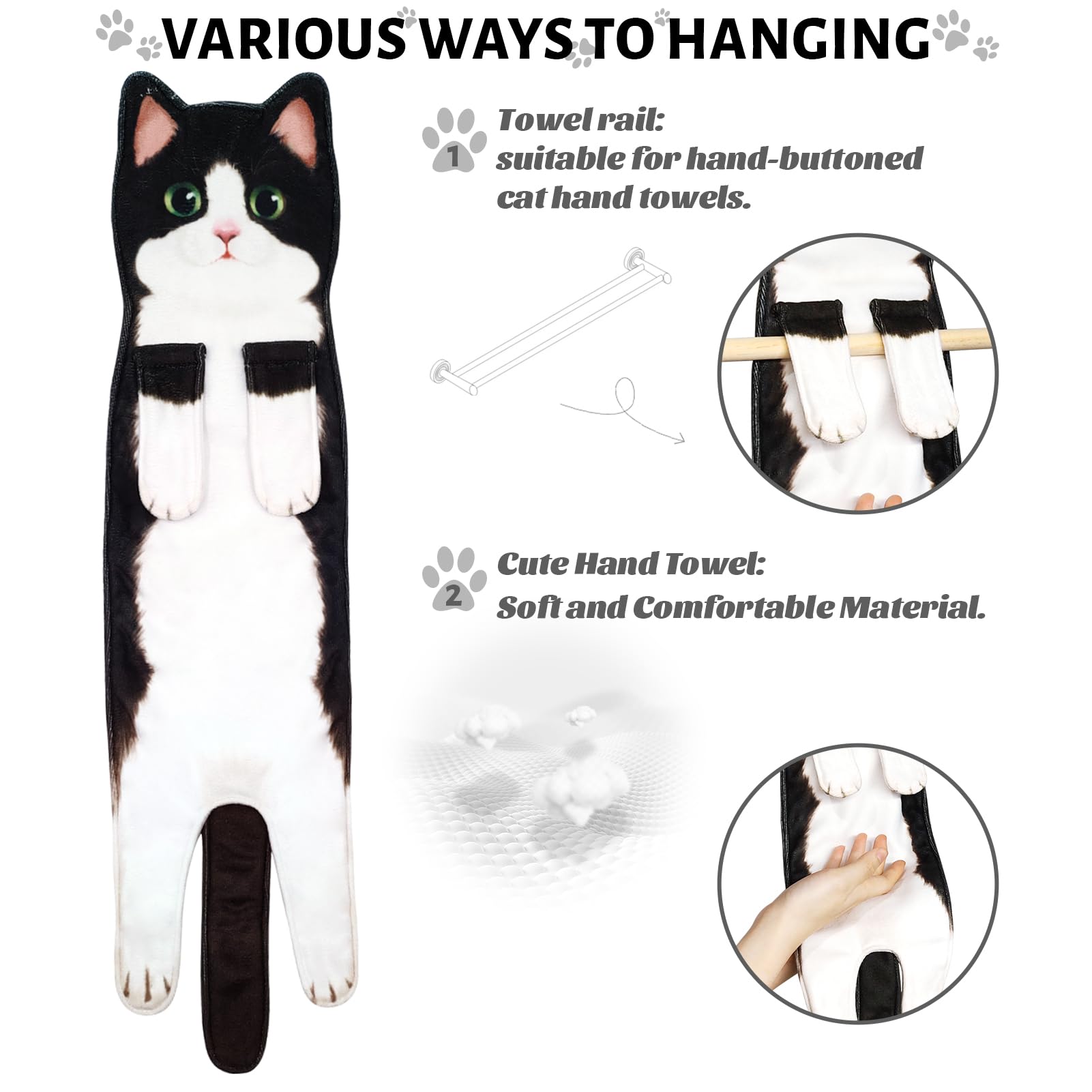 PAT JUUMG Funny Cat Hand Towels for Bathroom,Cute Home Decorative Hanging Kitchen Towel,Super Absorbent Soft - Image 4
