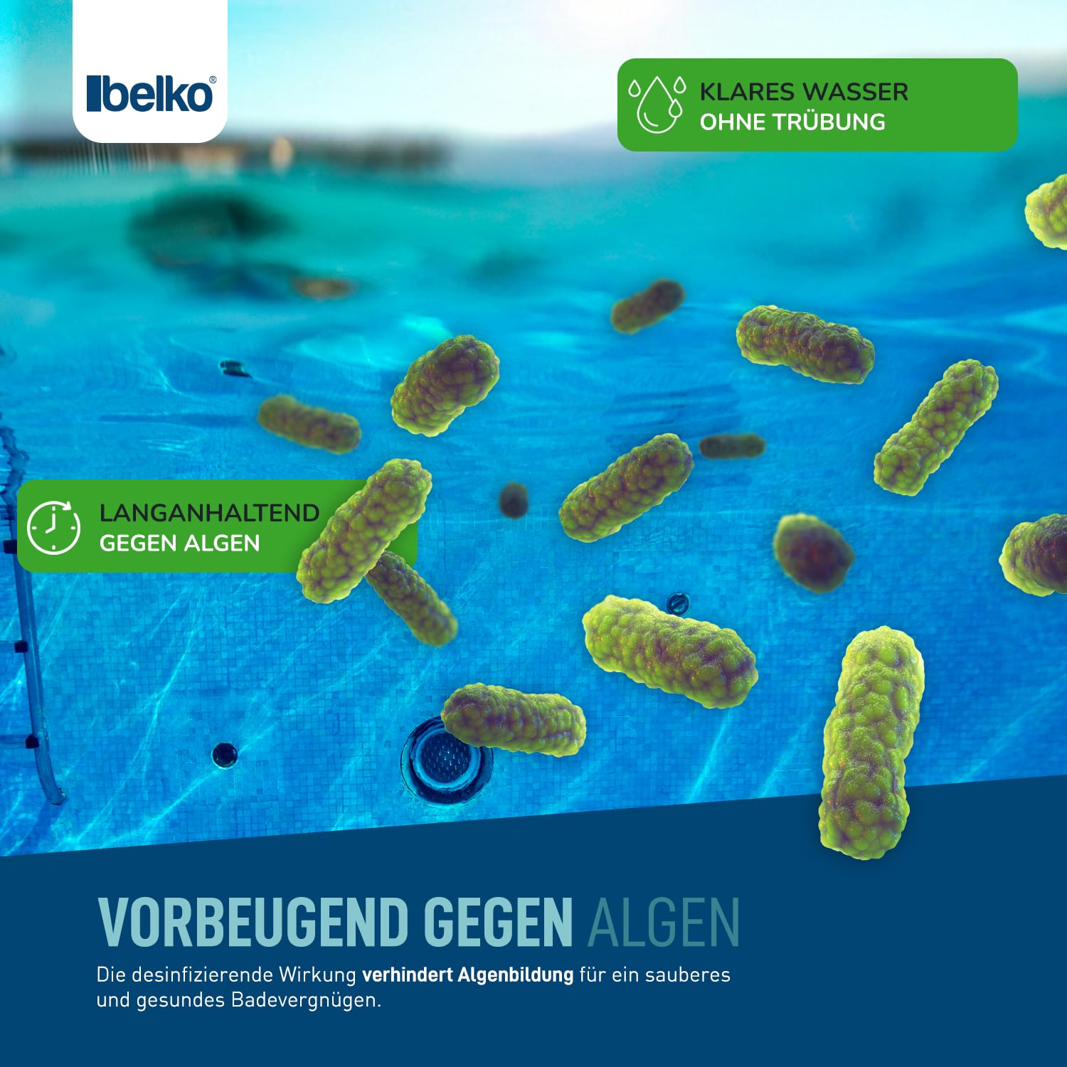 Belko® Chlorgranulat für Pool 5kg, schnelllöslich zur Schnellen Anhebung des Chlorgehaltes, Sichere und schnelle Desinfektion - für Pools, Aufstellpools, Whirlpools, Planschbecken