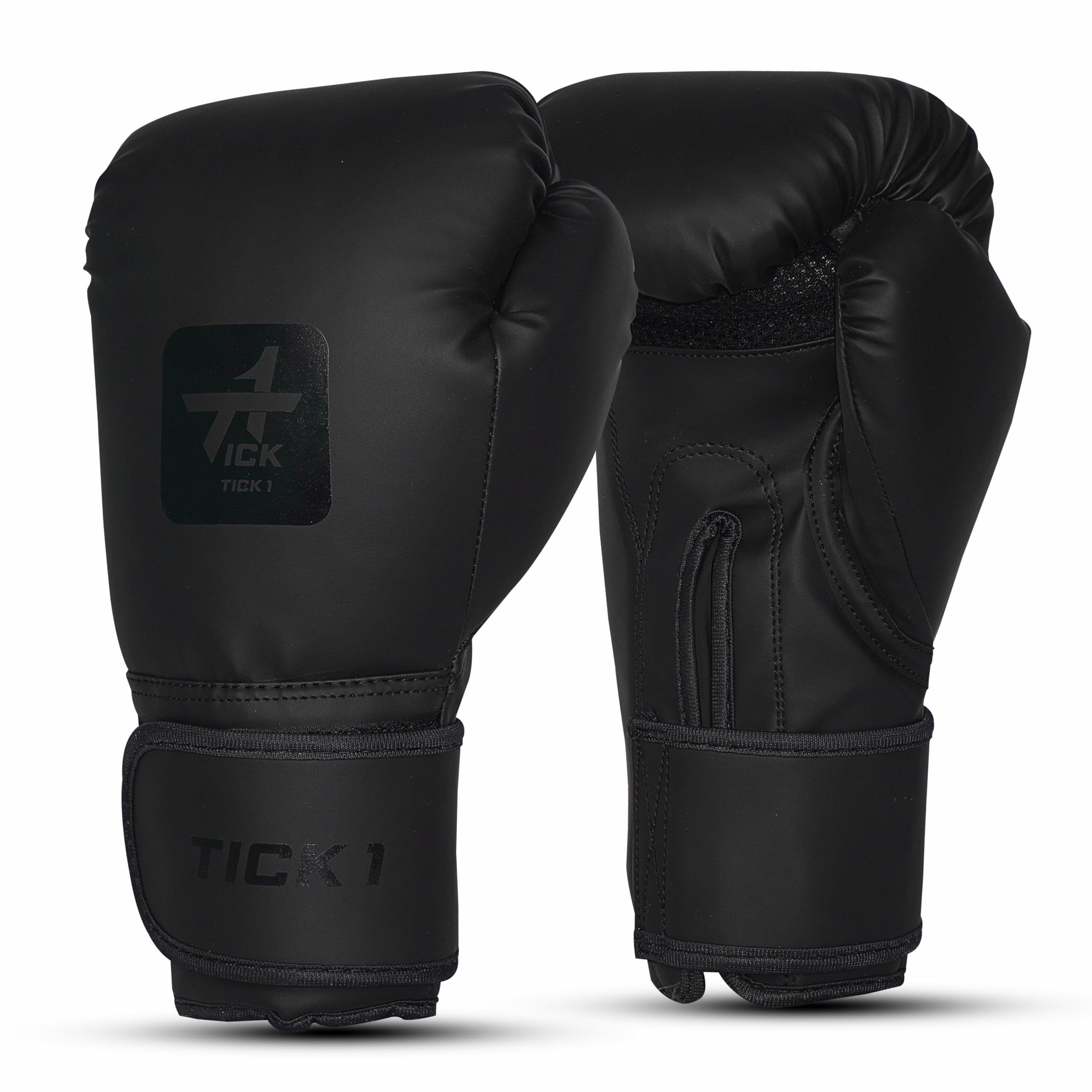 Boxing Gloves for Men & Women (12 oz) | Durable | PU Synthetic Leather | Moulded Foam Padding | Velcro Closure | Shock-Absorbing | Long-Lasting Strength (Black)