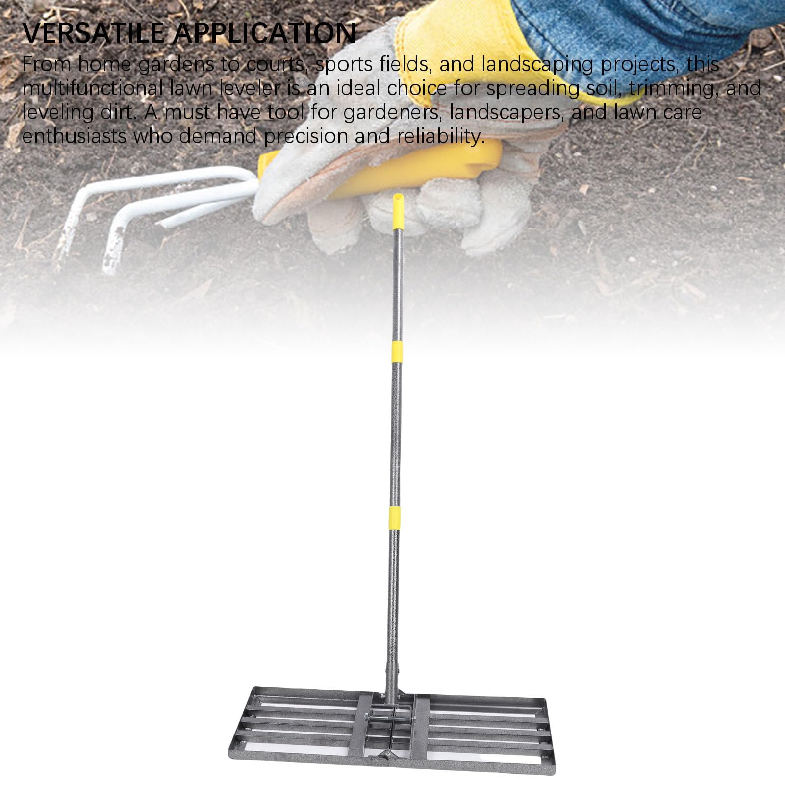 Pongnas Rastrillo Nivelador de Césped Resistente – Telescópico de 48 a 78 Pulgadas, Placa Niveladora de Hierro de 30 Pulgadas para Patio, Jardín, Campo Deportivo y Paisajismo – Distribuidor de Suelo y