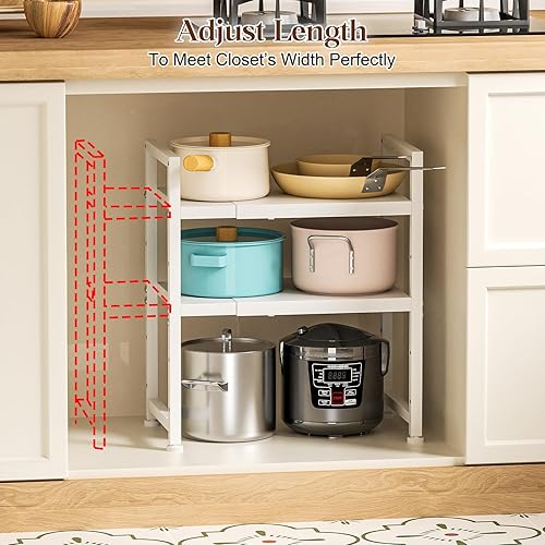 Miniatura 5 de Estante de almacenamiento de cocina expandible de 2 niveles, estantería de metal resistente de 150 libras para electrodomésticos pequeños, estantes