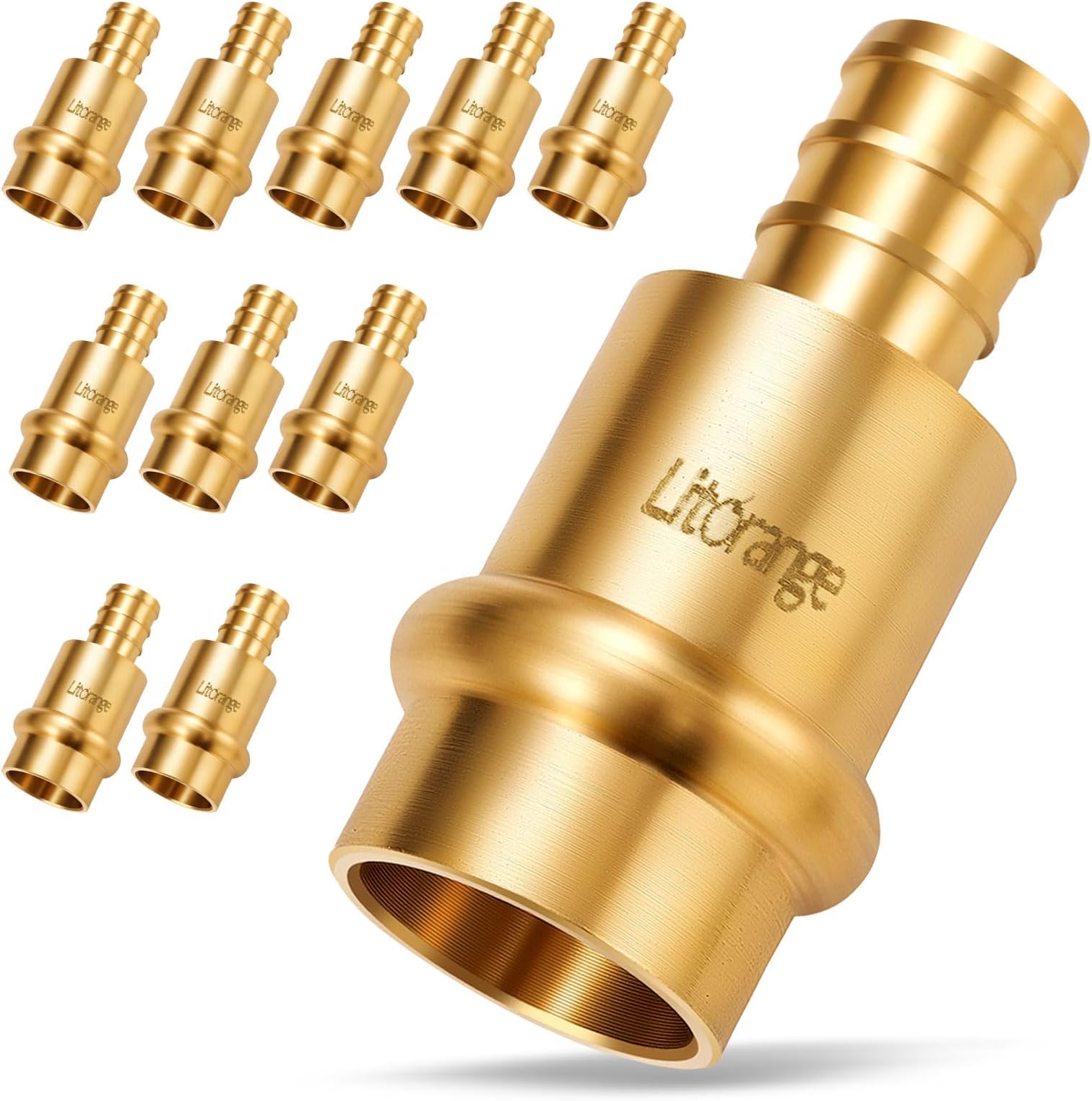 10 Pcs Extended 1/2 inch Press x 1/2 inch PEX Crimp Coupling, Lead-Free 1/2 inch PEX Press Fittings Brass Adapter for Quick Connection of Copper Tube and PEX-B Pipe