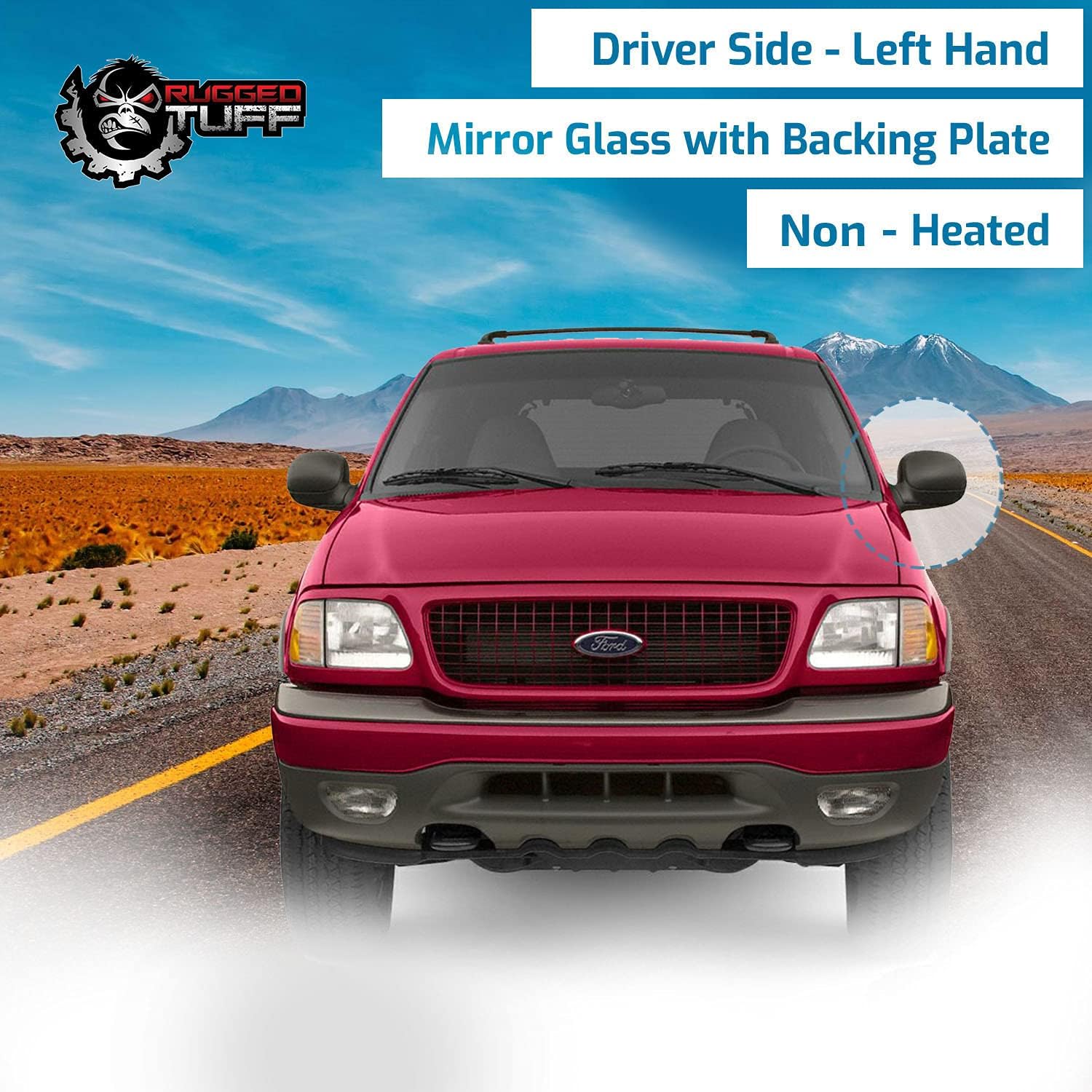 Driver Side Mirror Glass For 1997-2003 Ford F150, 1997-1999 F250, 1997-2002 Expedition Left Hand Mirrors Non-Heated With Back Plate F85Z-17K707-AD