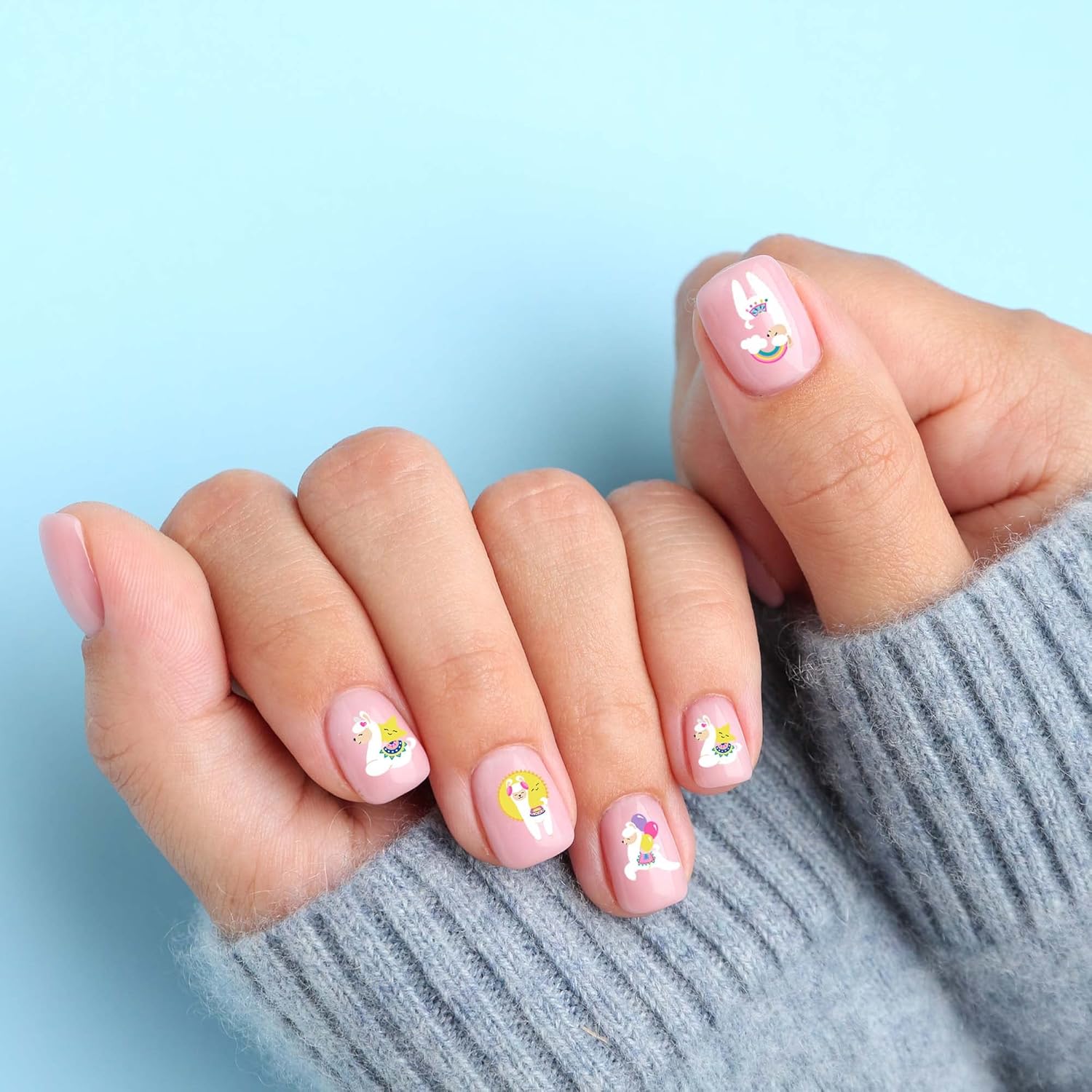 Nails Stickers Alpacas Llamas Rainbows Hearts Stars Cupcakes Cute Kids Fake Art Finger for Girls Decal kit Transfer Set Birthday Party Bags Children Stocking Filler