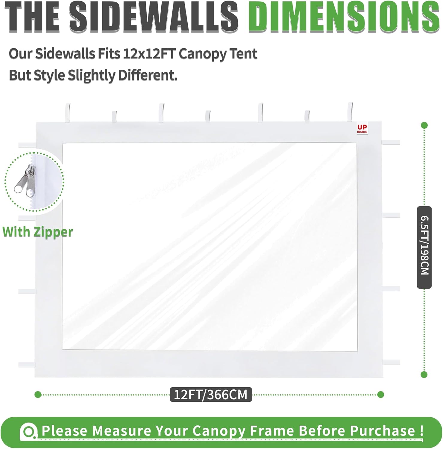 Clear Canopy Sidewalls for 12x12 Pop Up Tent,3 Pack Sunwalls Only,(White)
