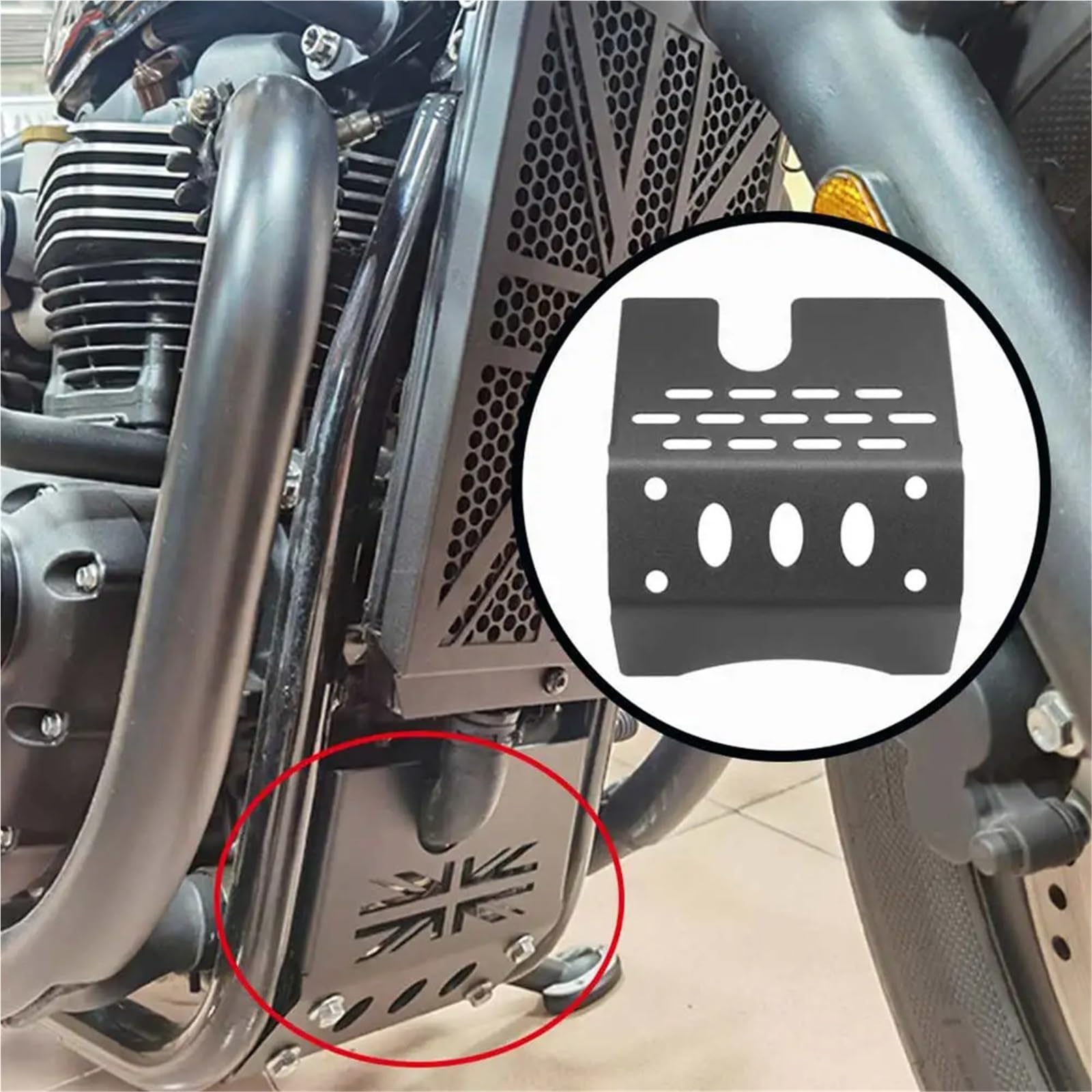 Motorchassis Motorrad-Motorschutzabdeckung, Aluminium-Chassis unter, Unterfahrschutz PASSEND für Triumph Bonneville Bobber Thruxton T12 Motorrad Motorschutz(A Style)