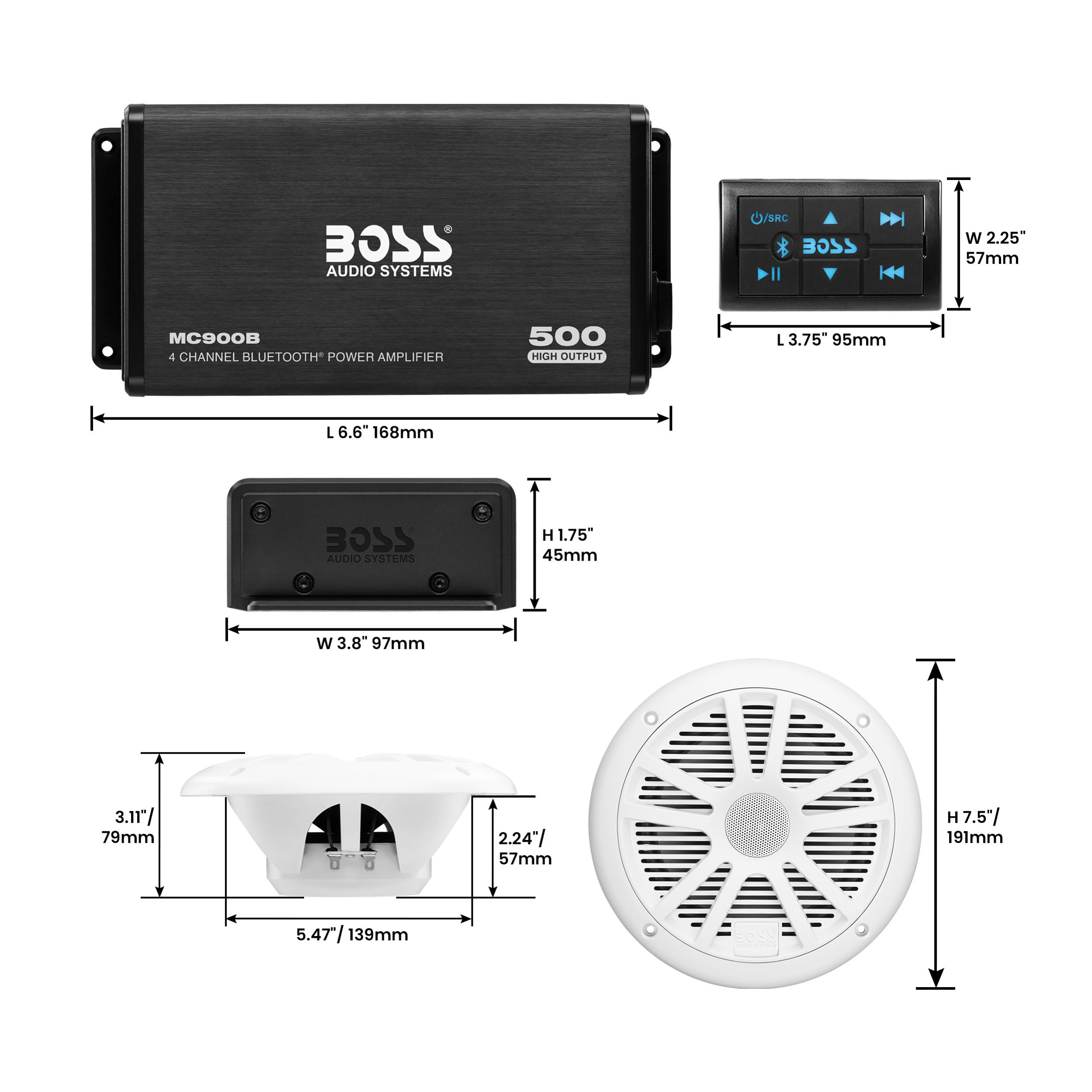 Boss Audio ASK904B.64 500 W - Amplificatore Bluetooth a 4 canali con 180 W