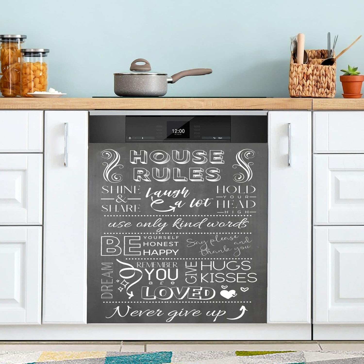 Naanle Dishwasher Magnet Cover House Rules Front Dishwasher Cover Magnetic Home Cabinet Decals Appliances Stickers Refrigerator Decorative 23" x 26"