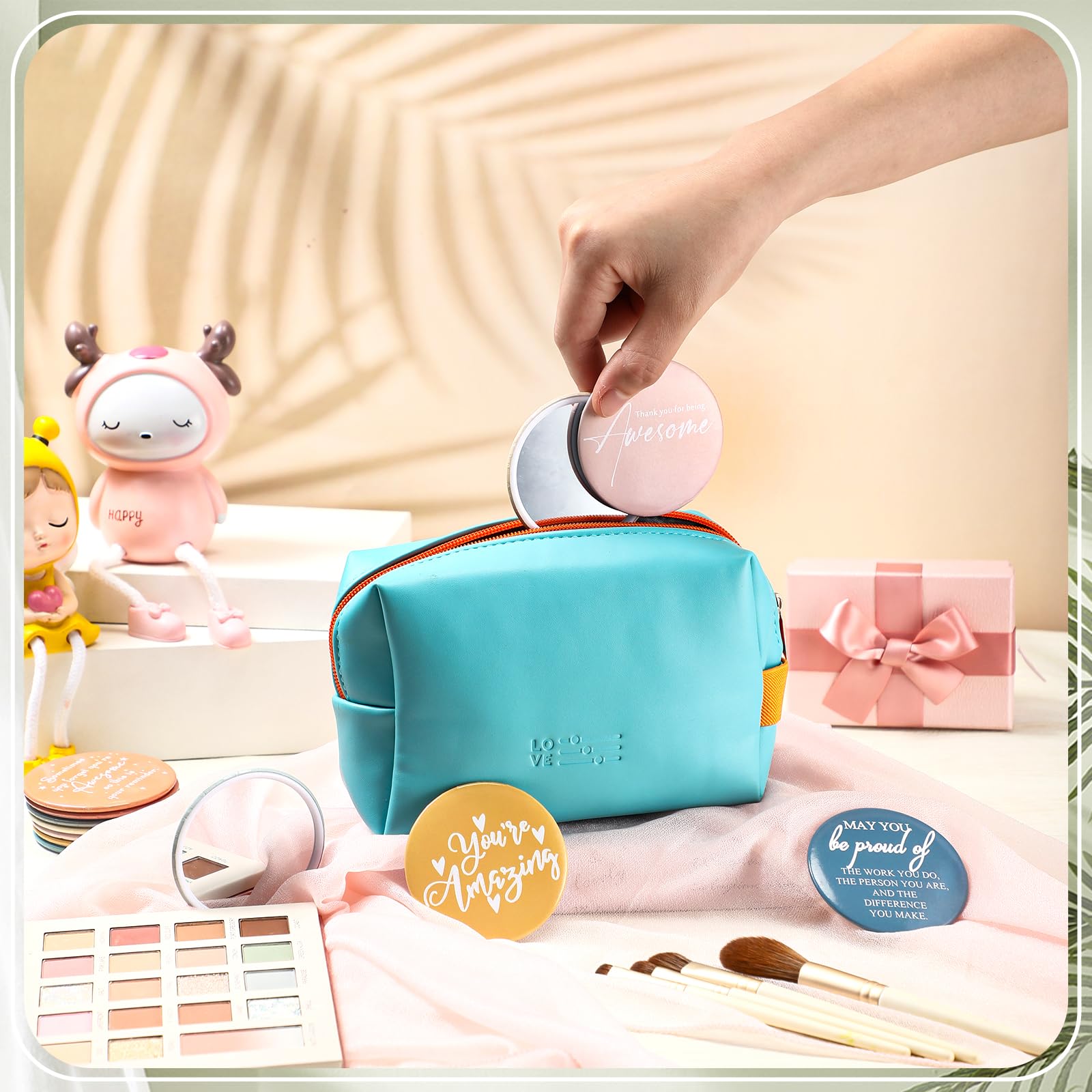 Kigley 50 espejos compactos inspiradores, regalos de agradecimiento a los empleados, espejo redondo de bolsillo para mujeres, mini espejo portátil de maquillaje para compañeros de trabajo,