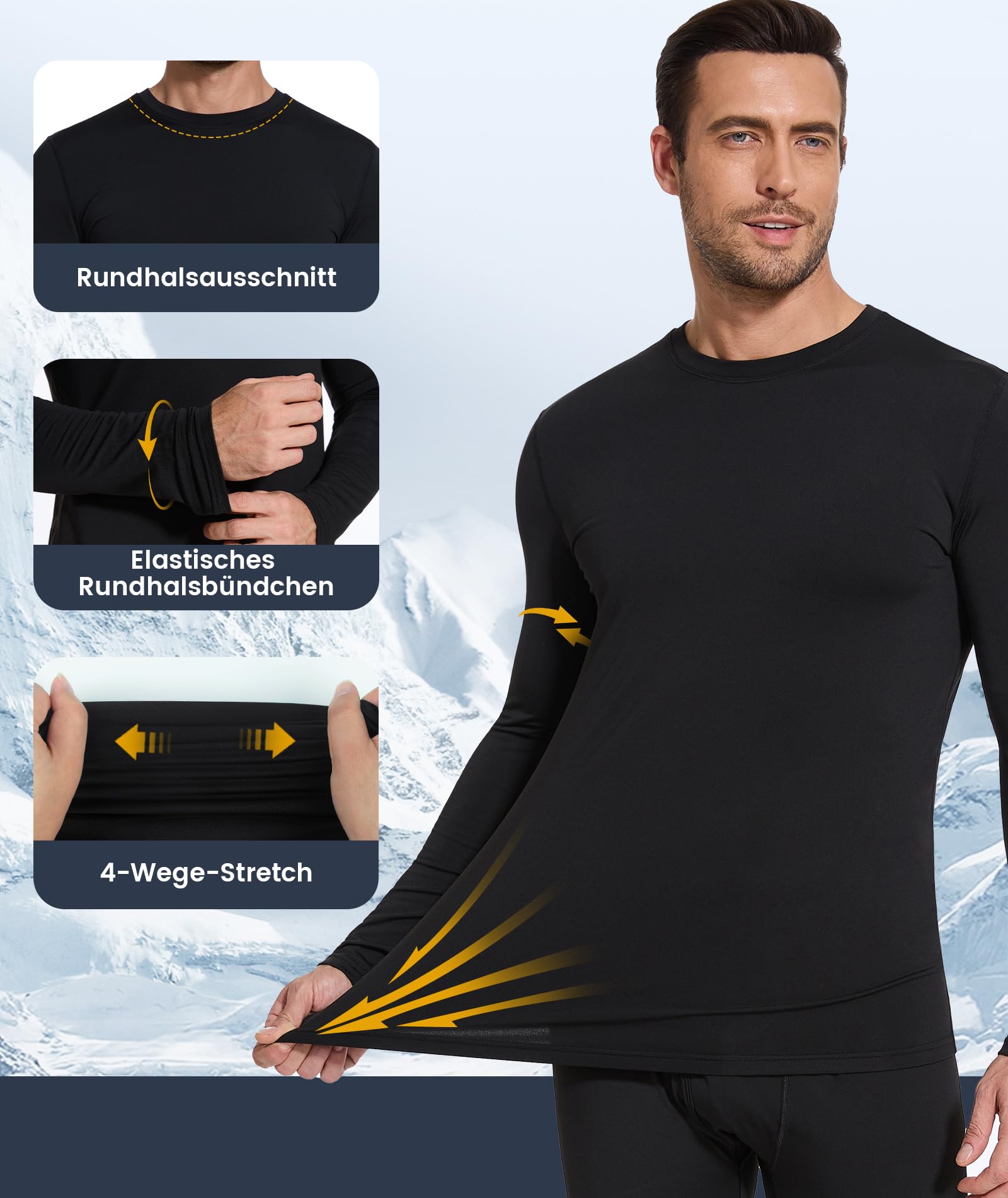 SIHAOHAN - Ropa interior térmica para hombre, forro polar interior, cuello redondo, manga larga, térmica, cálida, transpirable, térmica, ropa interior, ropa interior térmica para hombres