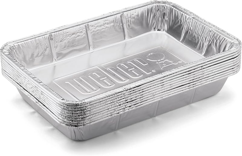 Bandejas de goteo de aluminio grandes Weber®, paquete de 10 | Sartenes desechables de papel de aluminio para cocción indirecta, captura de grasa, ideales para asados, pavos y grasas de salsa - Accesorio para parrilla
